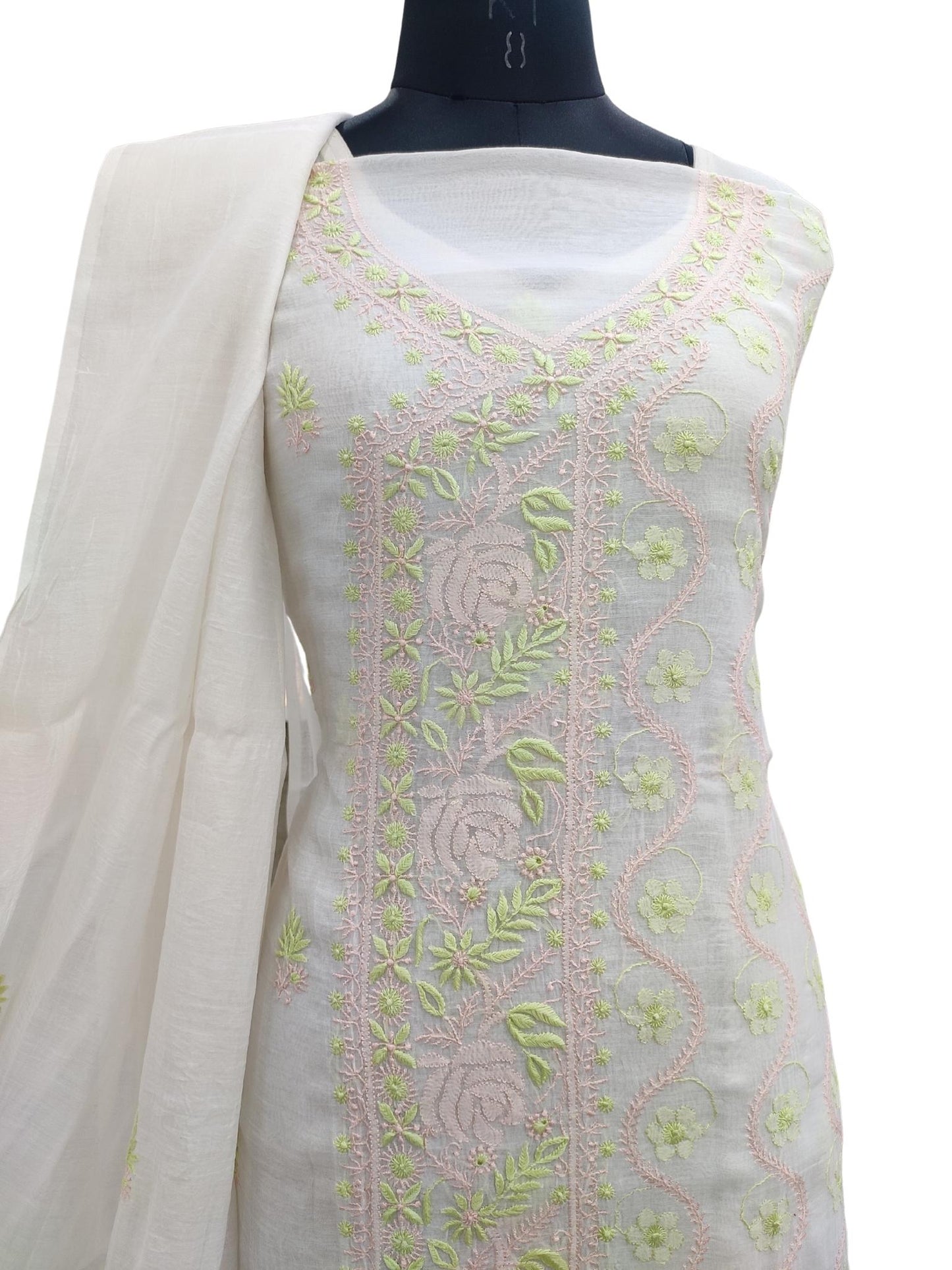 Aashna Mulmul Printed Chikankari kurti (Green) – LabelZeba