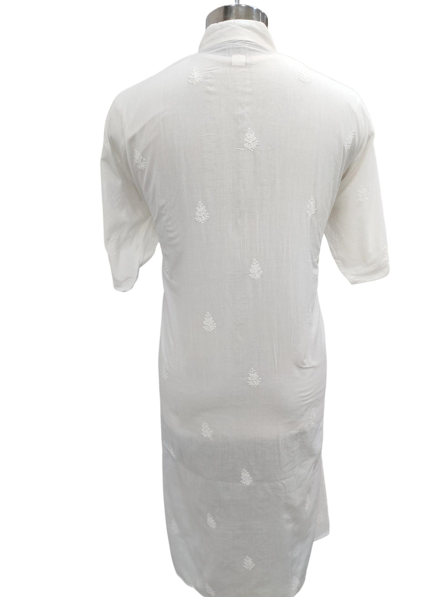 Shyamal Chikan Hand Embroidered White Cotton Lucknowi Chikankari Men's Modi Kurta – S20130