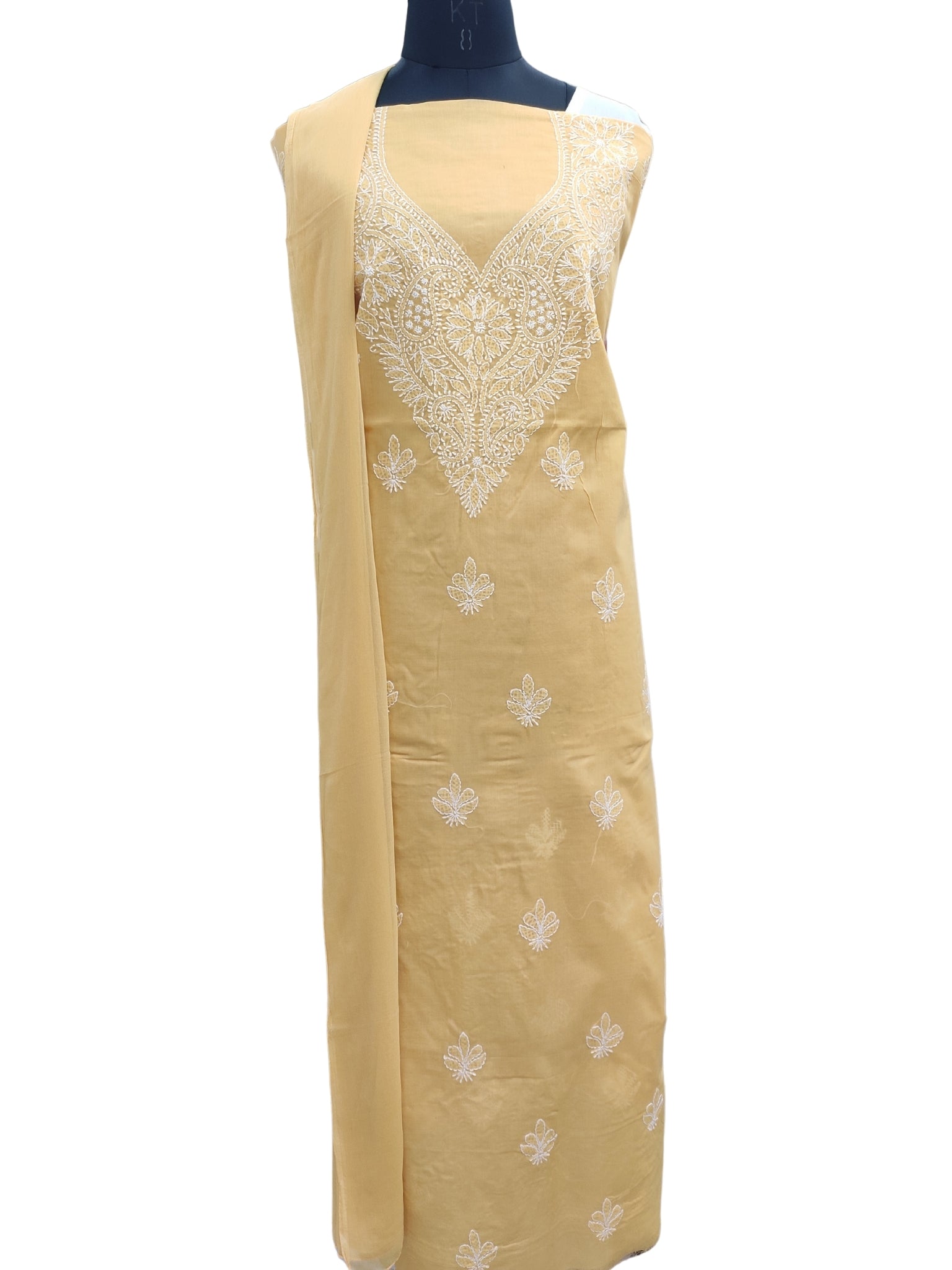 Shyamal Chikan Hand Embroidered Yellow Cotton Lucknowi Chikankari Unstitched Suit Piece - S24751