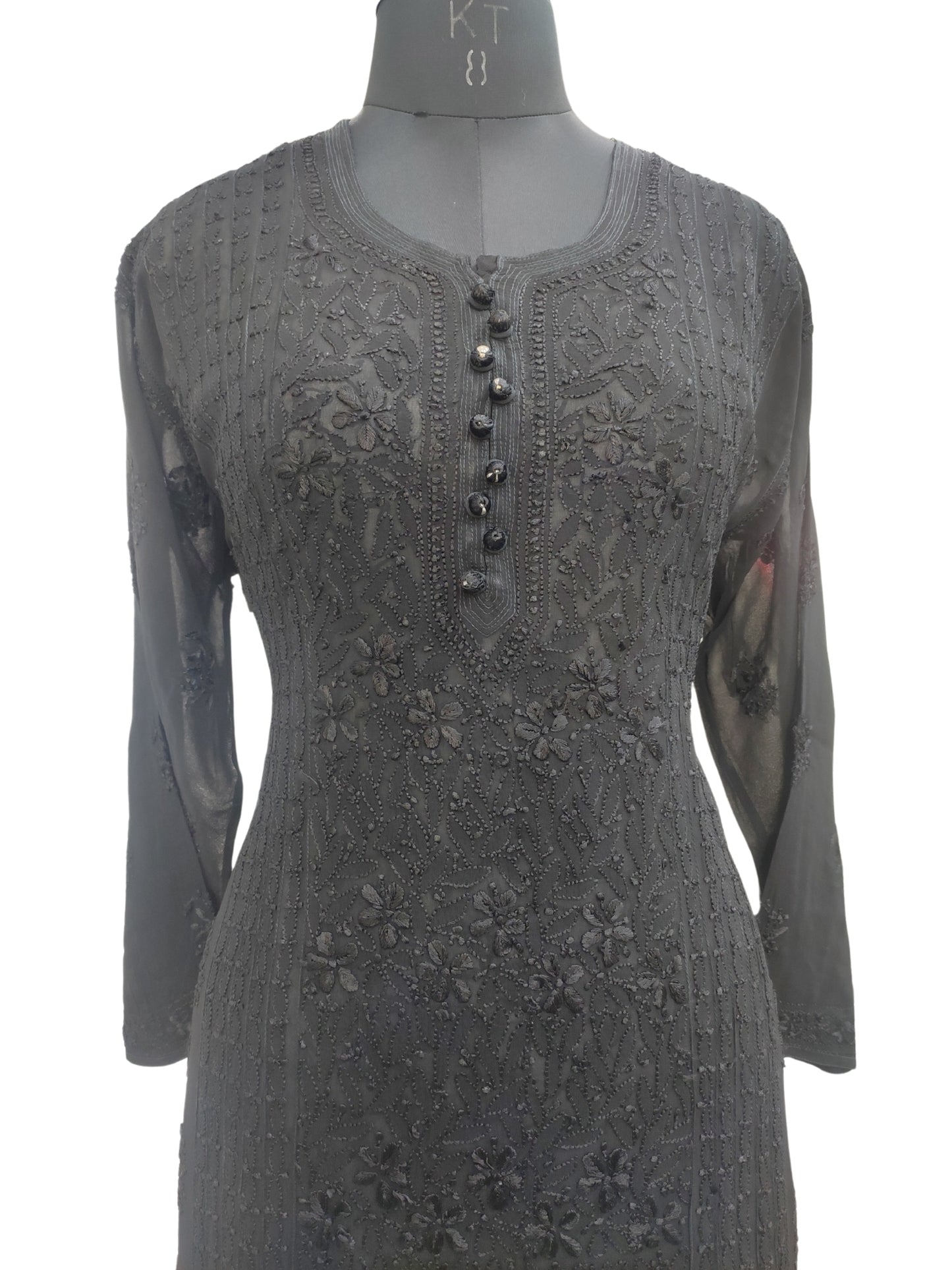 Shyamal Chikan Hand Embroidered Black Viscose Georgette Lucknowi Chikankari Kurti - S22798