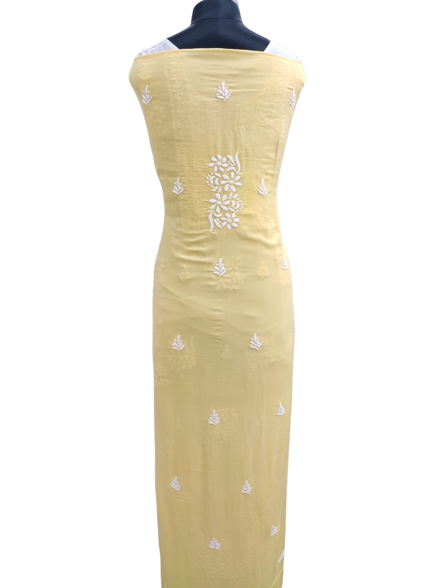 Shyamal Chikan Hand Embroidered Yellow Modal Cotton Lucknowi Chikankari Unstitched Kurta Piece - S25303