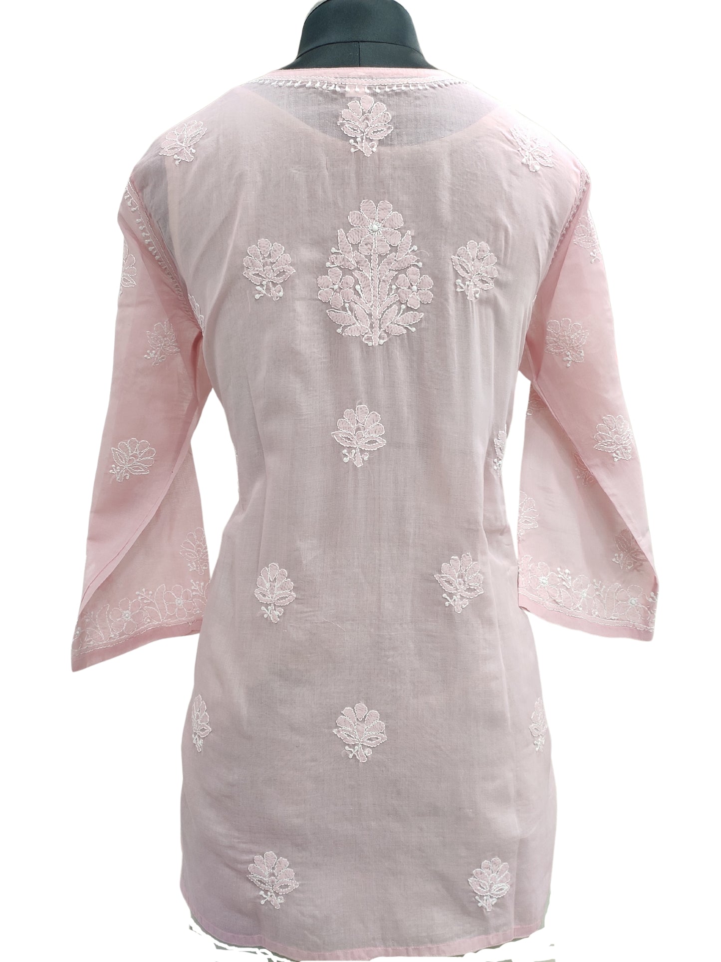 Shyamal Chikan Hand Embroidered Pink Cotton Lucknowi Chikankari Short Top - S21765