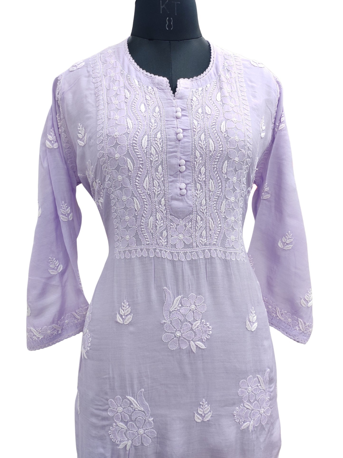 Shyamal Chikan Hand Embroidered Purple Muslin Lucknowi Chikankari Kurti - S23829