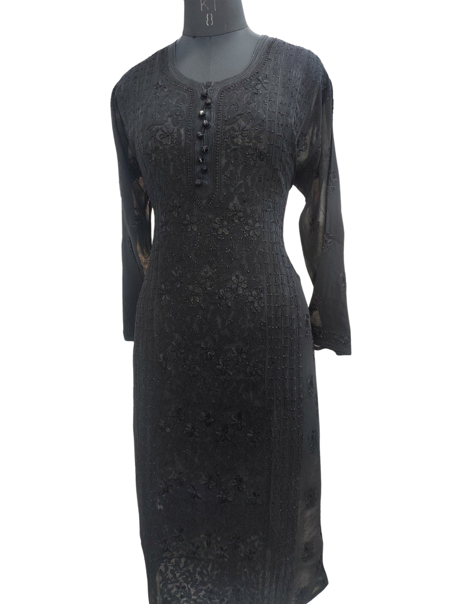 Shyamal Chikan Hand Embroidered Black Viscose Georgette Lucknowi Chikankari Kurti - S22798