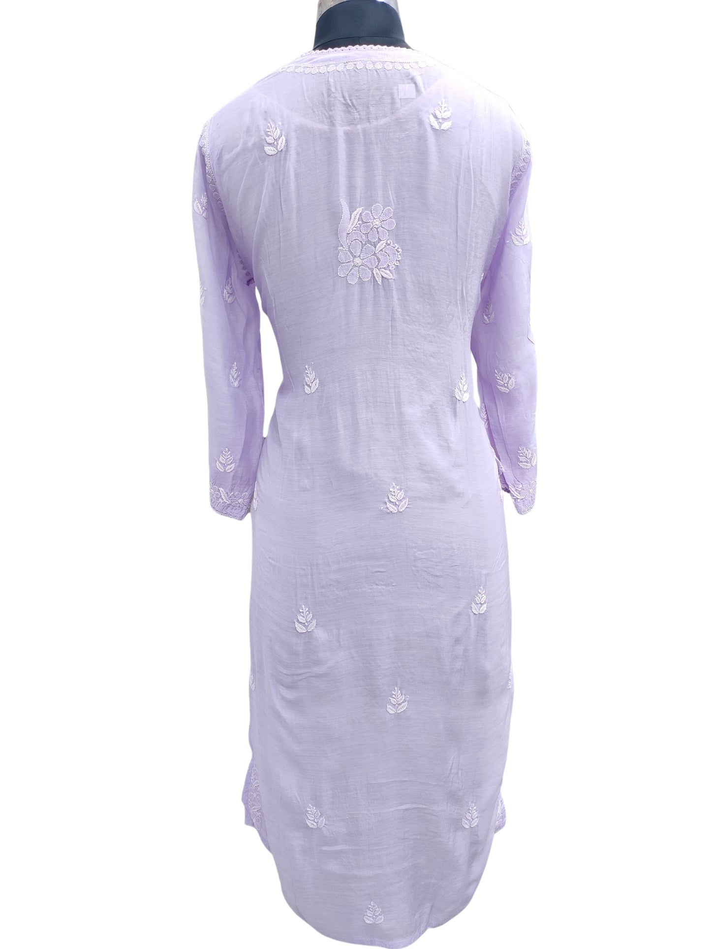 Shyamal Chikan Hand Embroidered Purple Muslin Lucknowi Chikankari Kurti - S23829