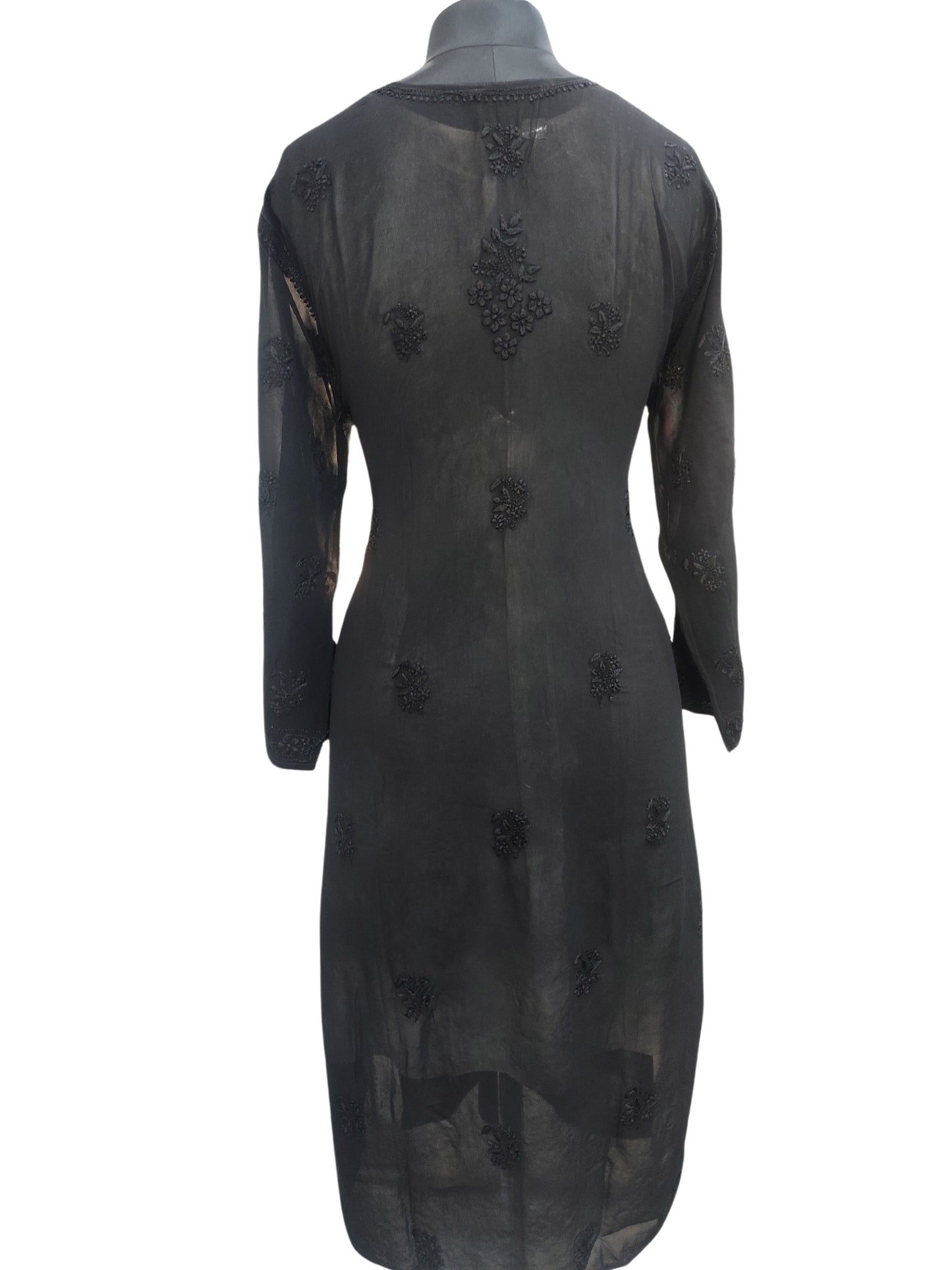 Shyamal Chikan Hand Embroidered Black Viscose Georgette Lucknowi Chikankari Kurti - S22798