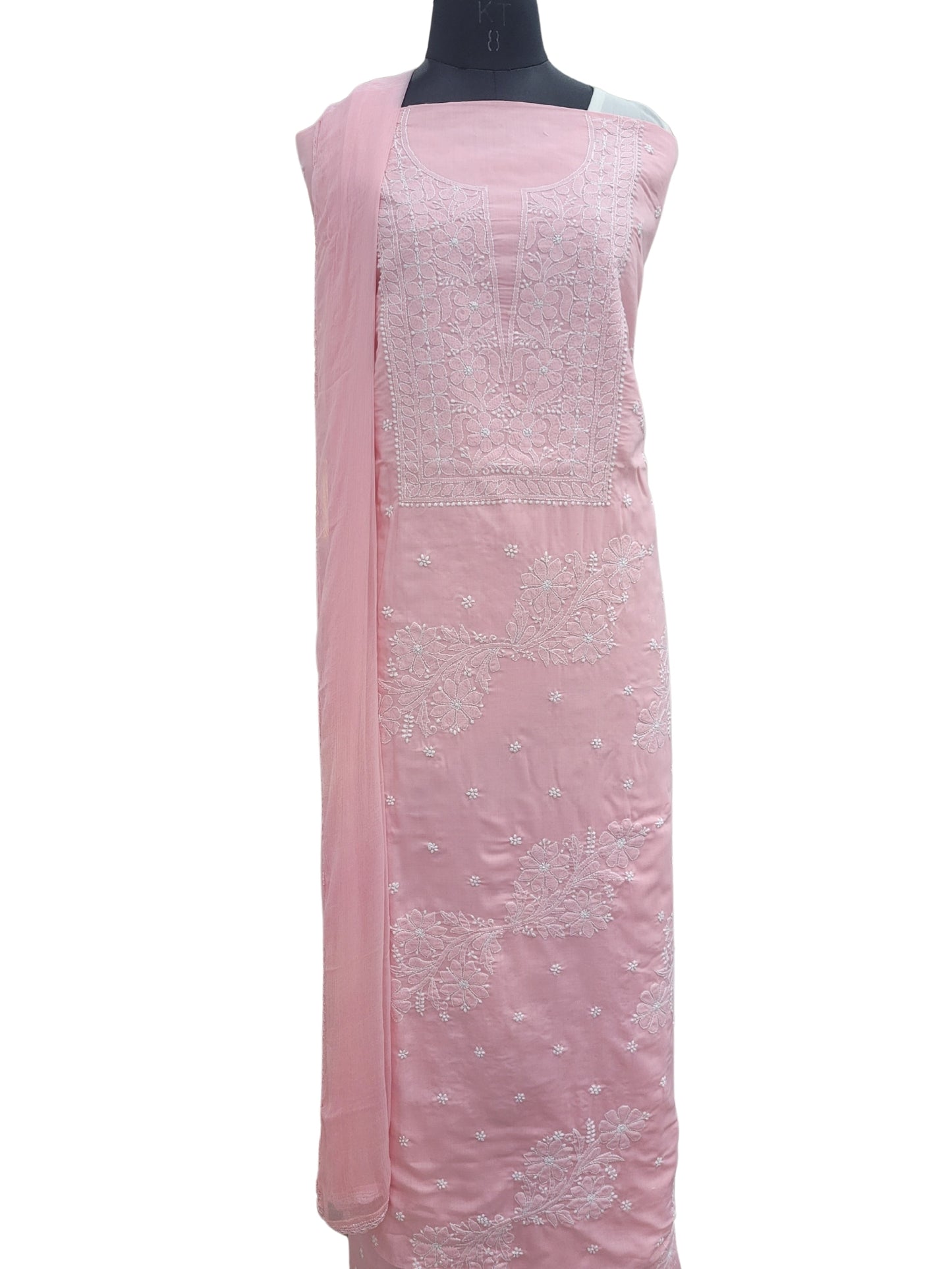 Shyamal Chikan Hand Embroidered Pink Cotton Lucknowi Chikankari Unstitched Suit Piece - S25051