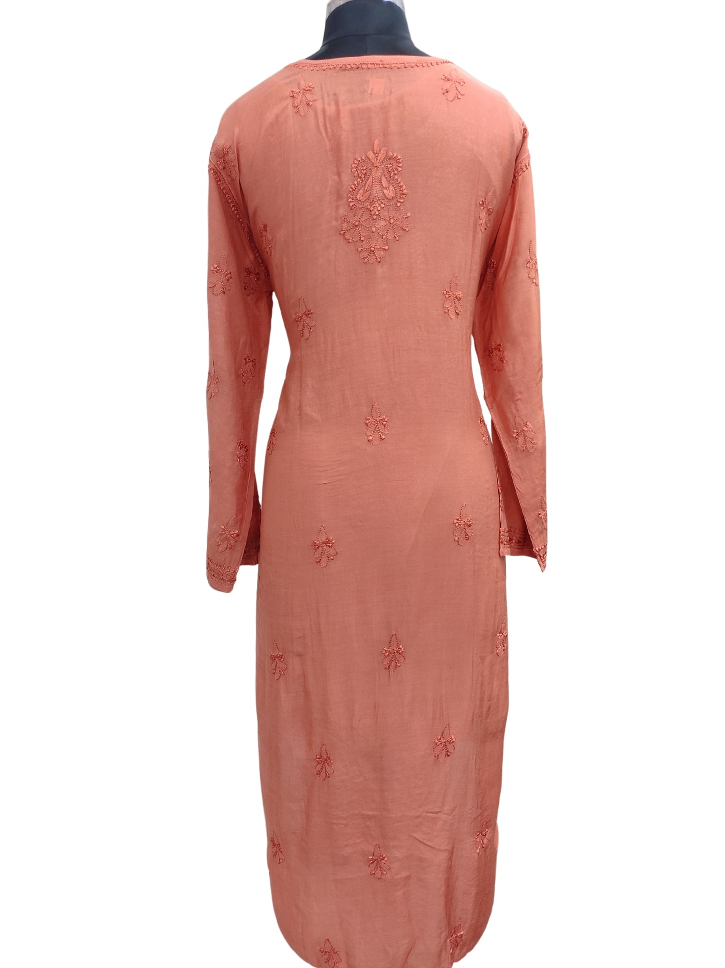 Shyamal Chikan Hand Embroidered Orange Muslin Lucknowi Chikankari Kurti - S24879