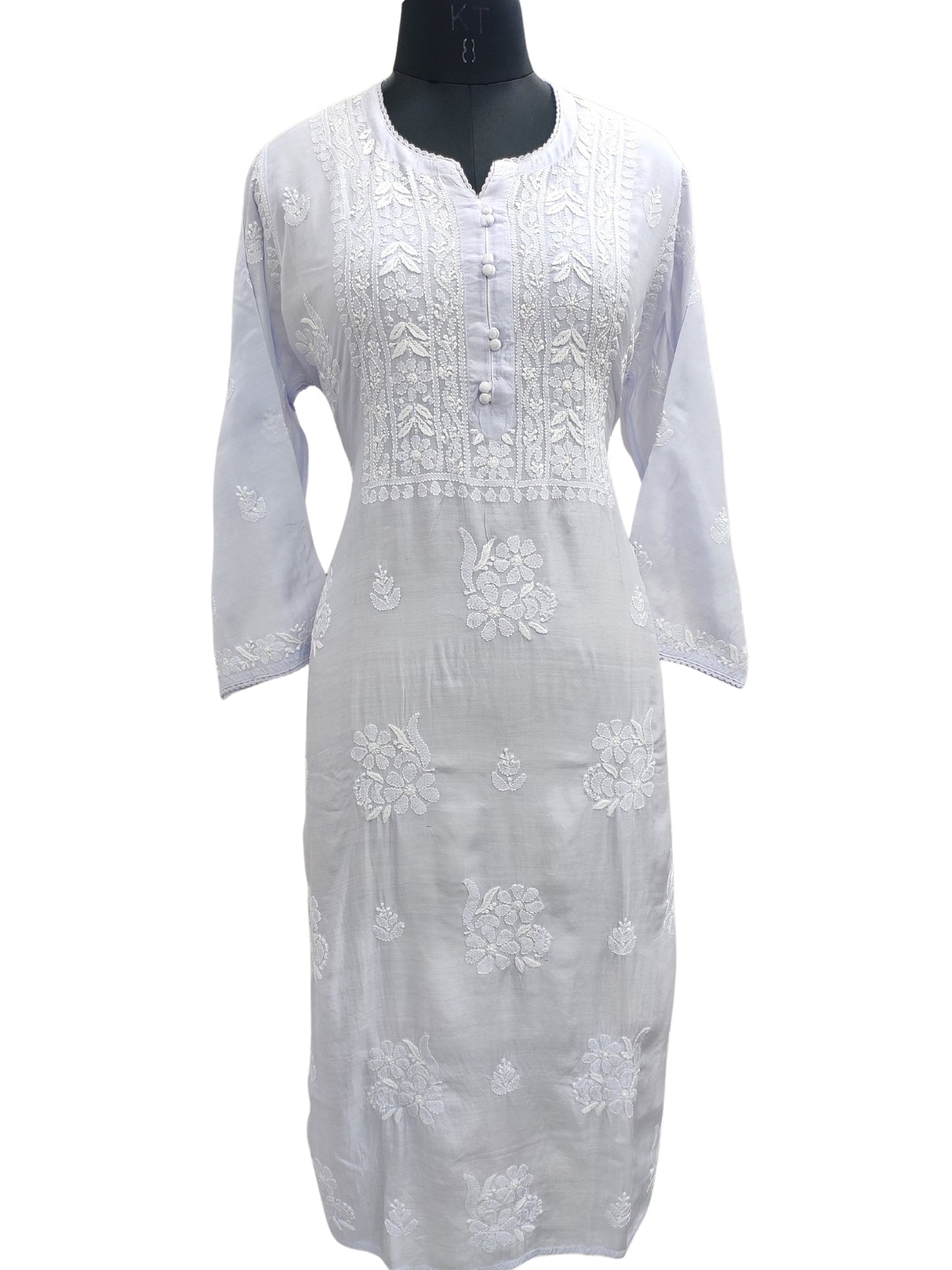 Shyamal Chikan Hand Embroidered Lavender Muslin Lucknowi Chikankari Kurti - S24962