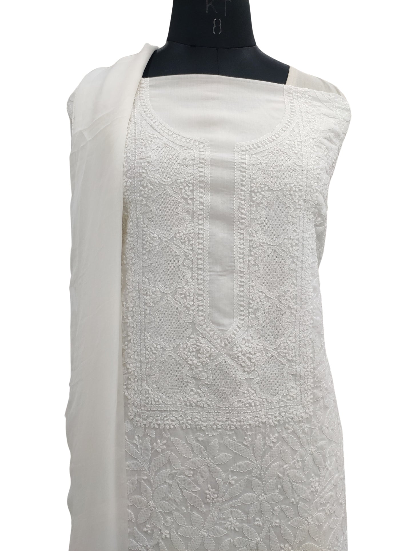 Shyamal Chikan Hand Embroidered White Cotton Lucknowi Chikankari Unstitched Suit Piece S21494