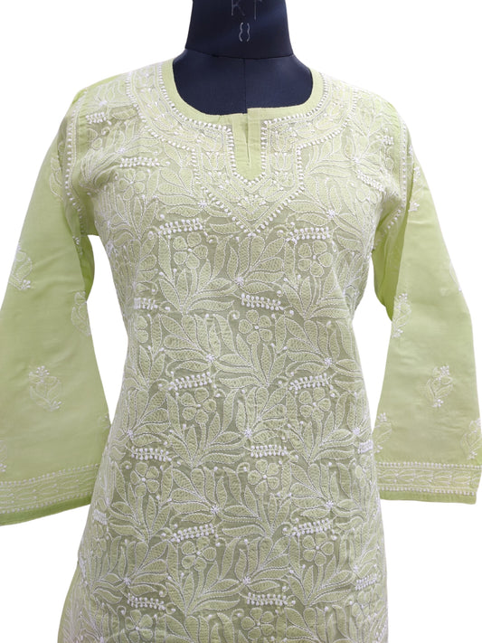 Shyamal Chikan Hand Embroidered Green Cotton Lucknowi Chikankari Short Top - S21743