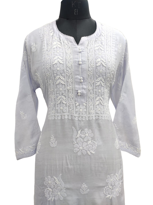 Shyamal Chikan Hand Embroidered Lavender Muslin Lucknowi Chikankari Kurti - S24962