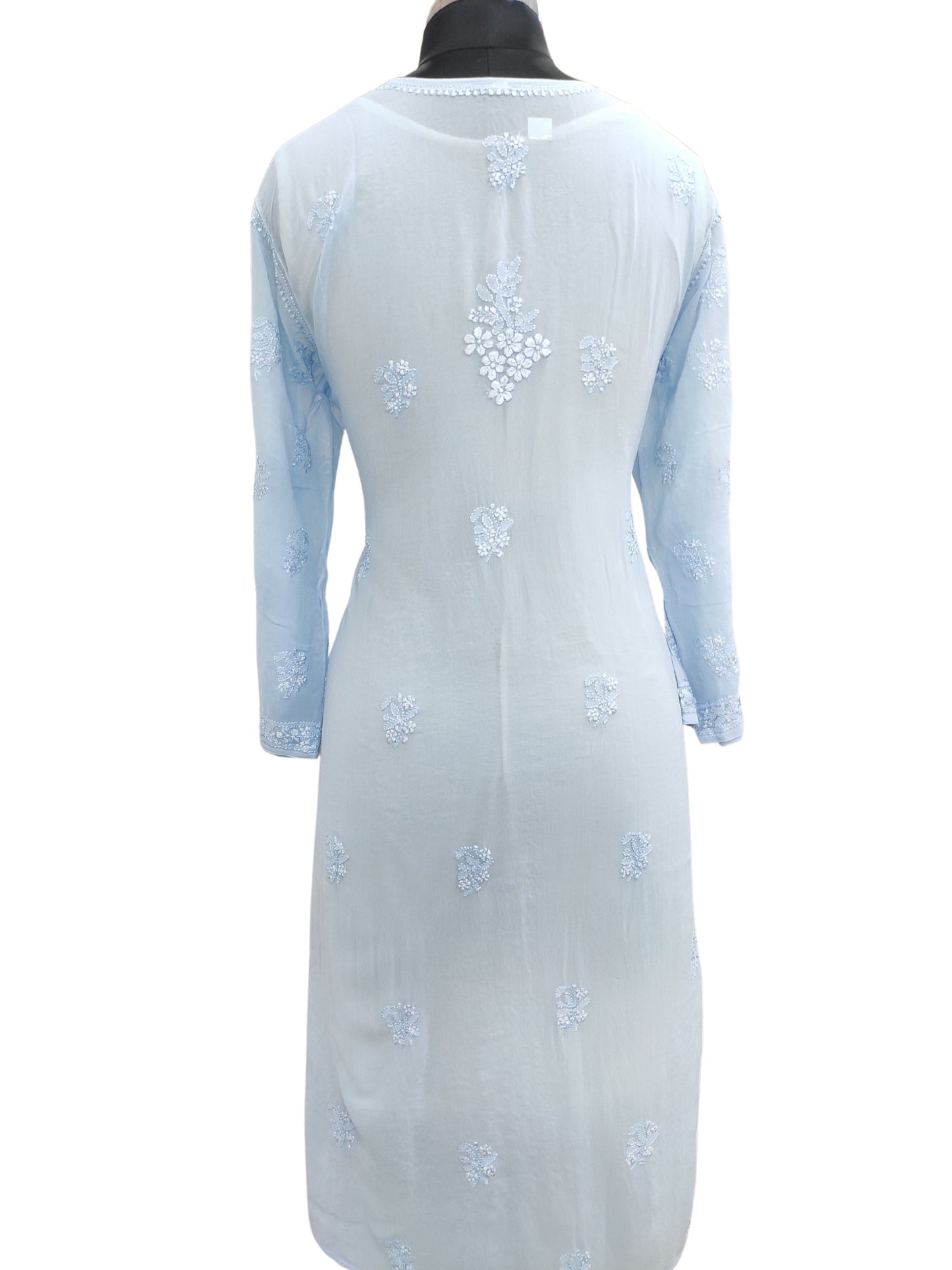 Shyamal Chikan Hand Embroidered Blue Viscose Georgette Lucknowi Chikankari Kurti - S22908