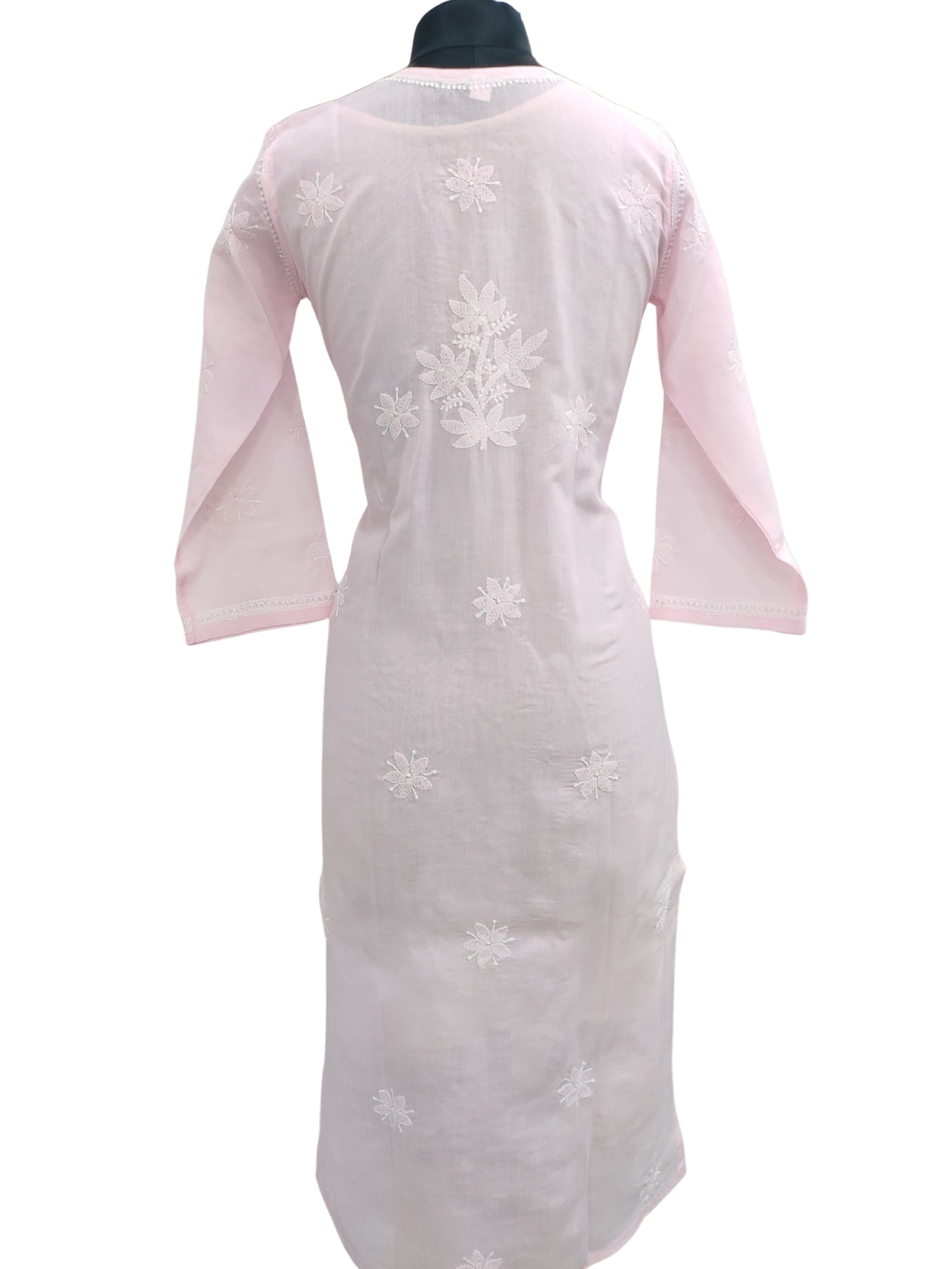 Shyamal Chikan Hand Embroidered Pink Cotton Lucknowi Chikankari Kurti With Jaali Work- S23537