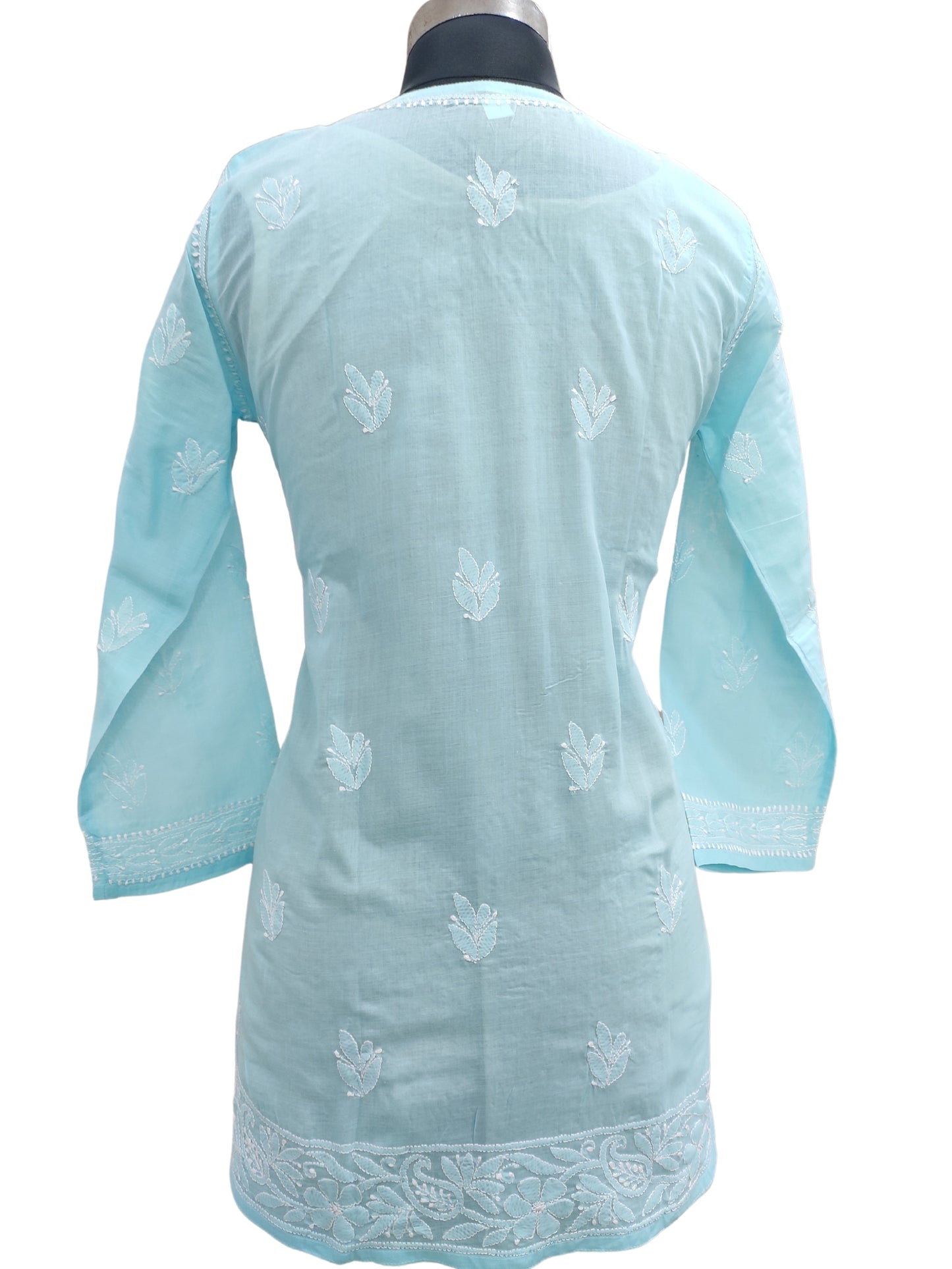 Shyamal Chikan Hand Embroidered Blue Cotton Lucknowi Chikankari Short Top - S21744
