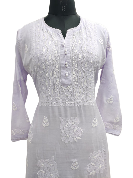 Shyamal Chikan Hand Embroidered Lavender Muslin Lucknowi Chikankari Kurti - S24070