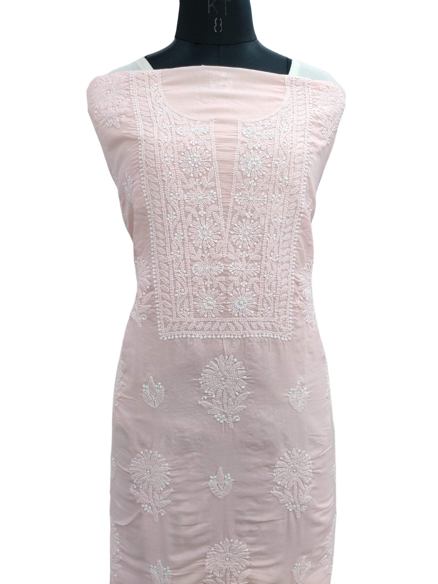 Shyamal Chikan Hand Embroidered Peach Cotton Lucknowi Chikankari Unstitched Kurta Piece - S25314