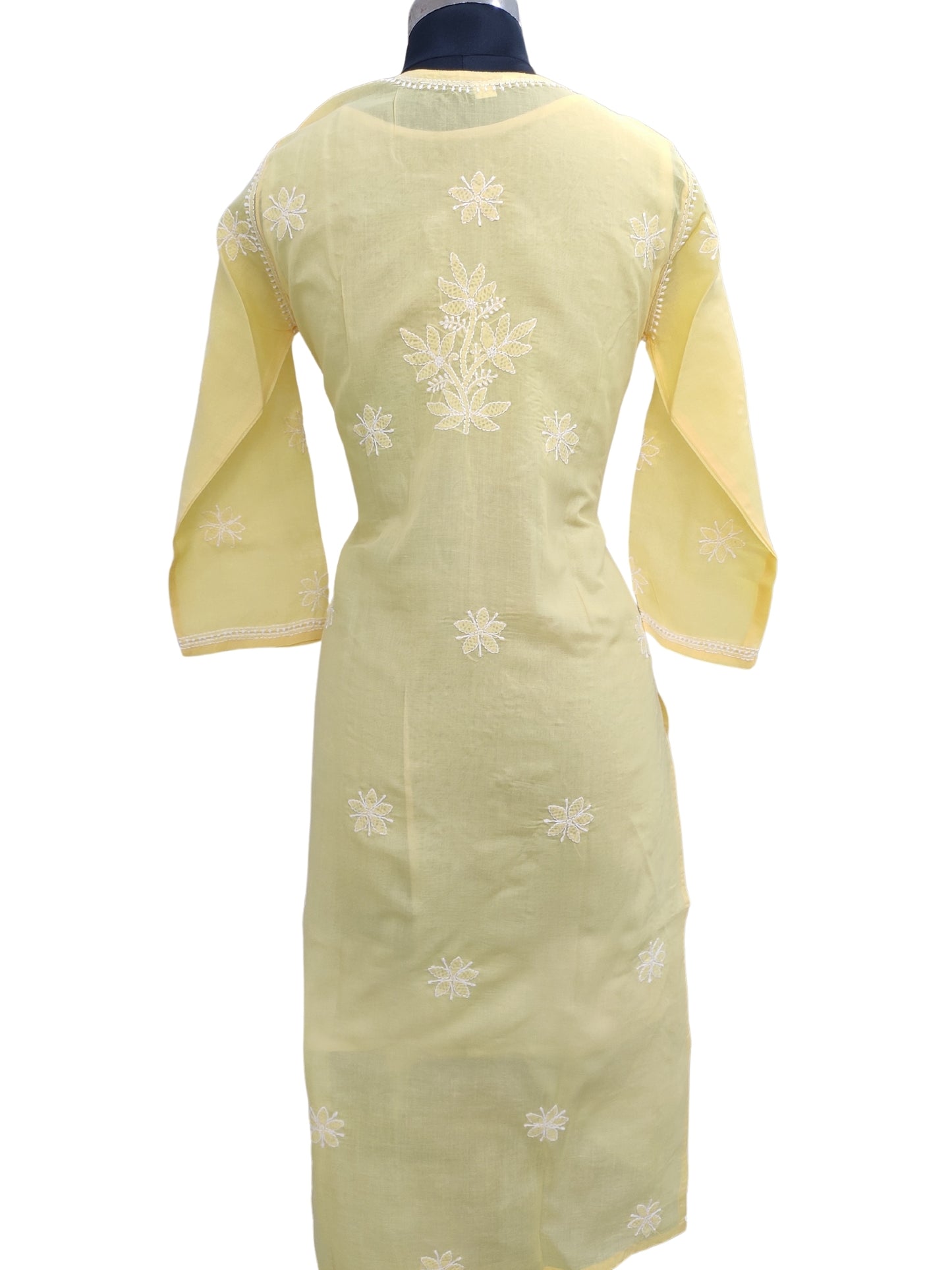 Shyamal Chikan Hand Embroidered Yellow Cotton Lucknowi Chikankari Kurti With Jaali Work- S23533