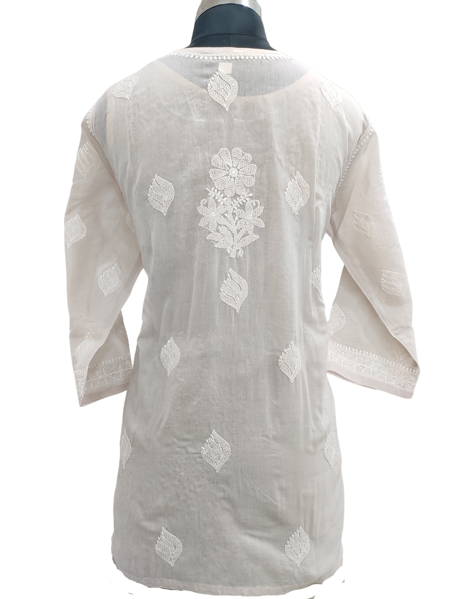 Shyamal Chikan Hand Embroidered Beige Cotton Lucknowi Chikankari Short Top - S21753
