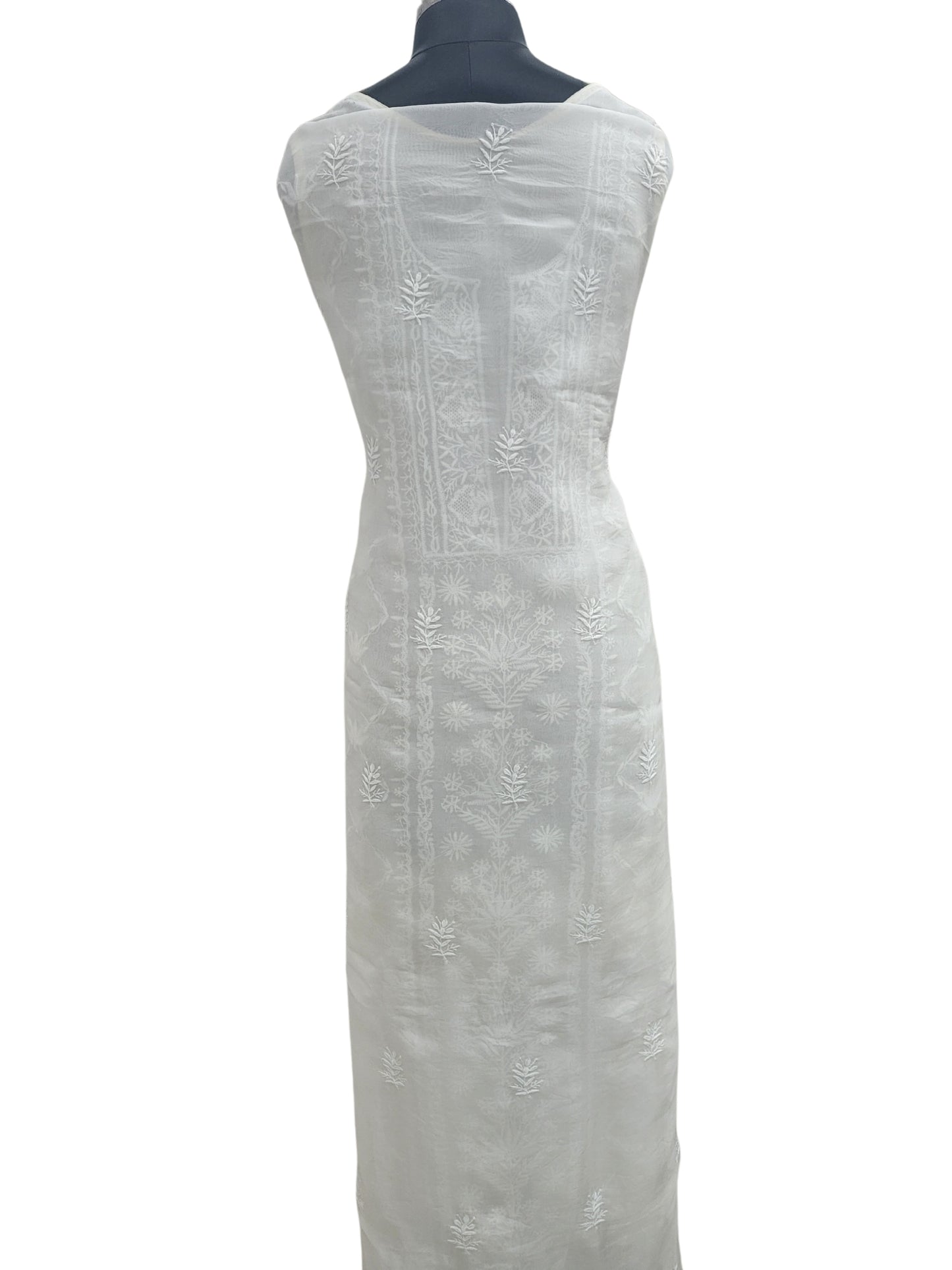 Shyamal Chikan Hand Embroidered White Organza Lucknowi Chikankari Unstitched Suit Piece (Kurta Dupatta Set)  - S24985