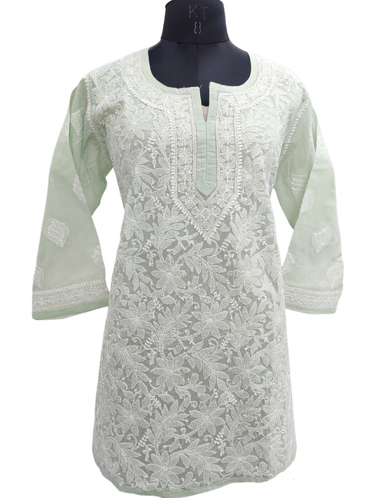 Shyamal Chikan Hand Embroidered Green Cotton Lucknowi Chikankari Short Top - S21754