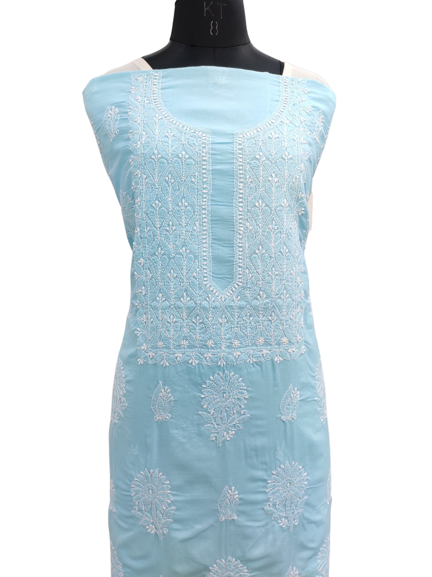 Shyamal Chikan Hand Embroidered Blue Cotton Lucknowi Chikankari Unstitched Kurta Piece - S25321