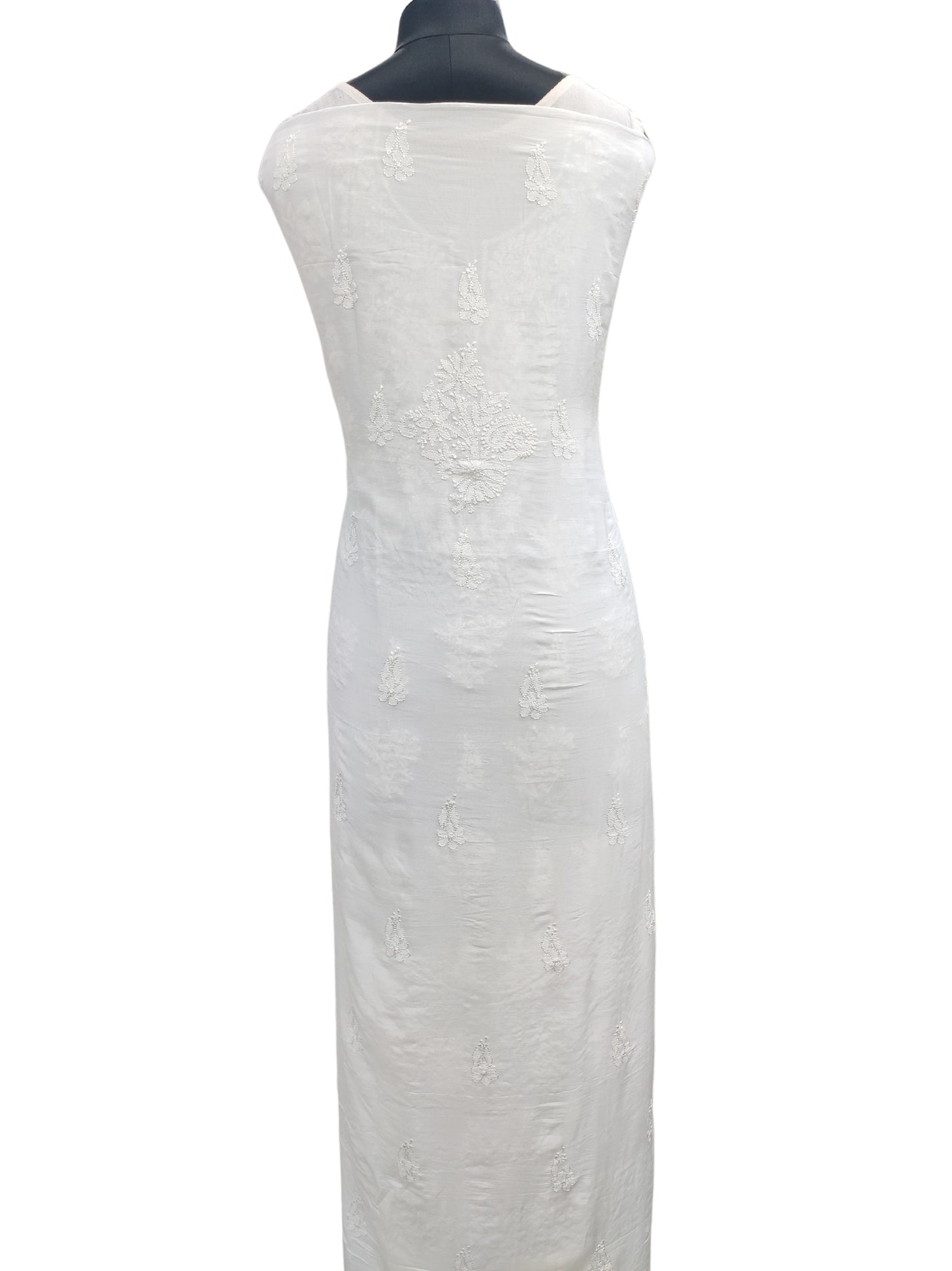 Shyamal Chikan Hand Embroidered White Muslin Lucknowi Chikankari Unstitched Kurta Piece - S23928