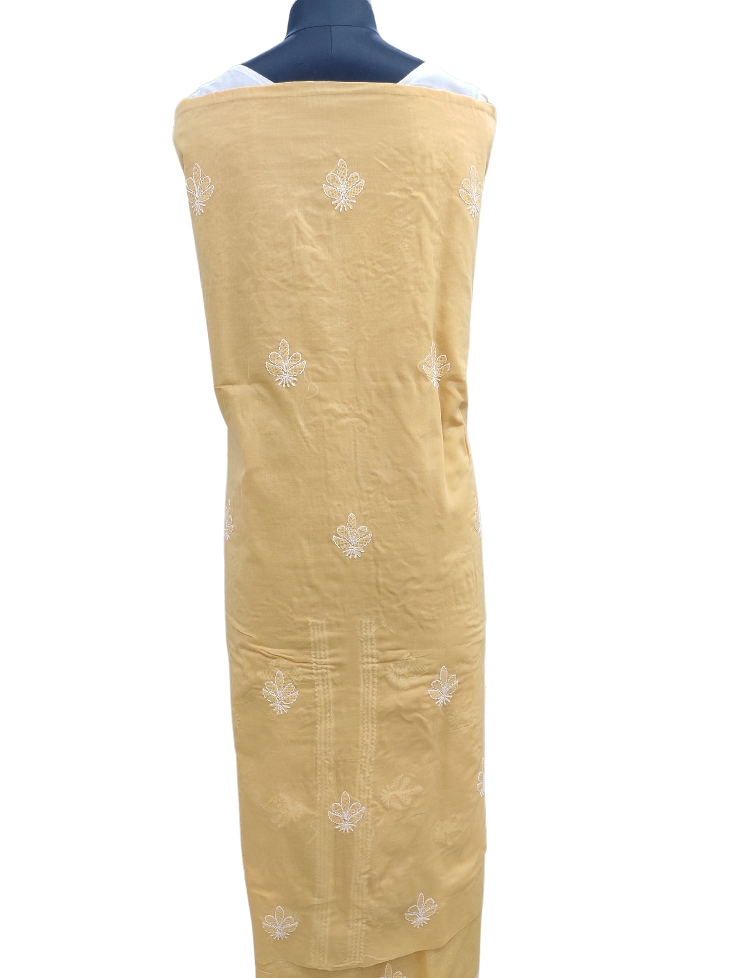 Shyamal Chikan Hand Embroidered Yellow Cotton Lucknowi Chikankari Unstitched Suit Piece - S24751