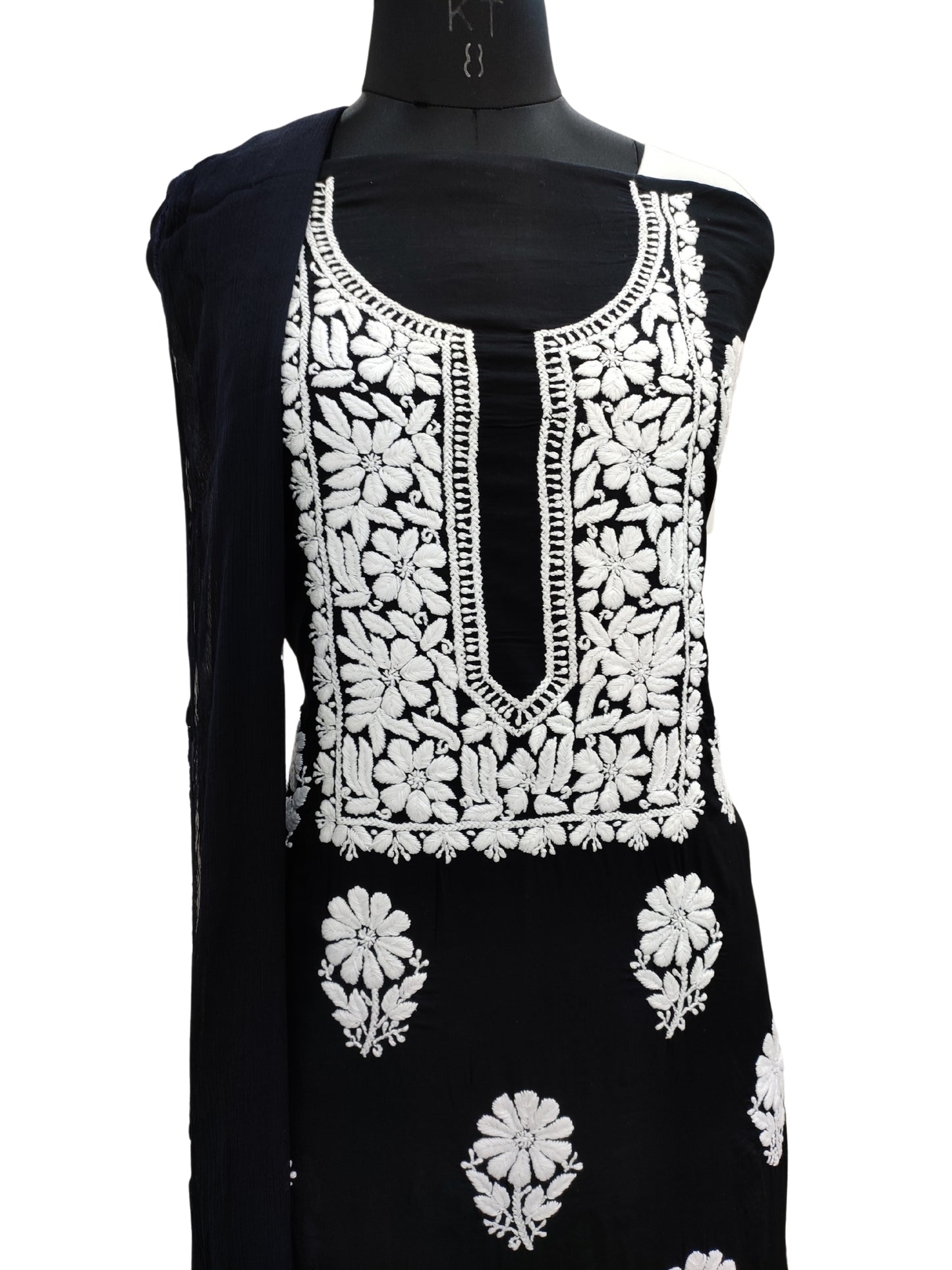 Shyamal Chikan Hand Embroidered Black Modal Lucknowi Chikankari Unstitched Suit Piece - S25254