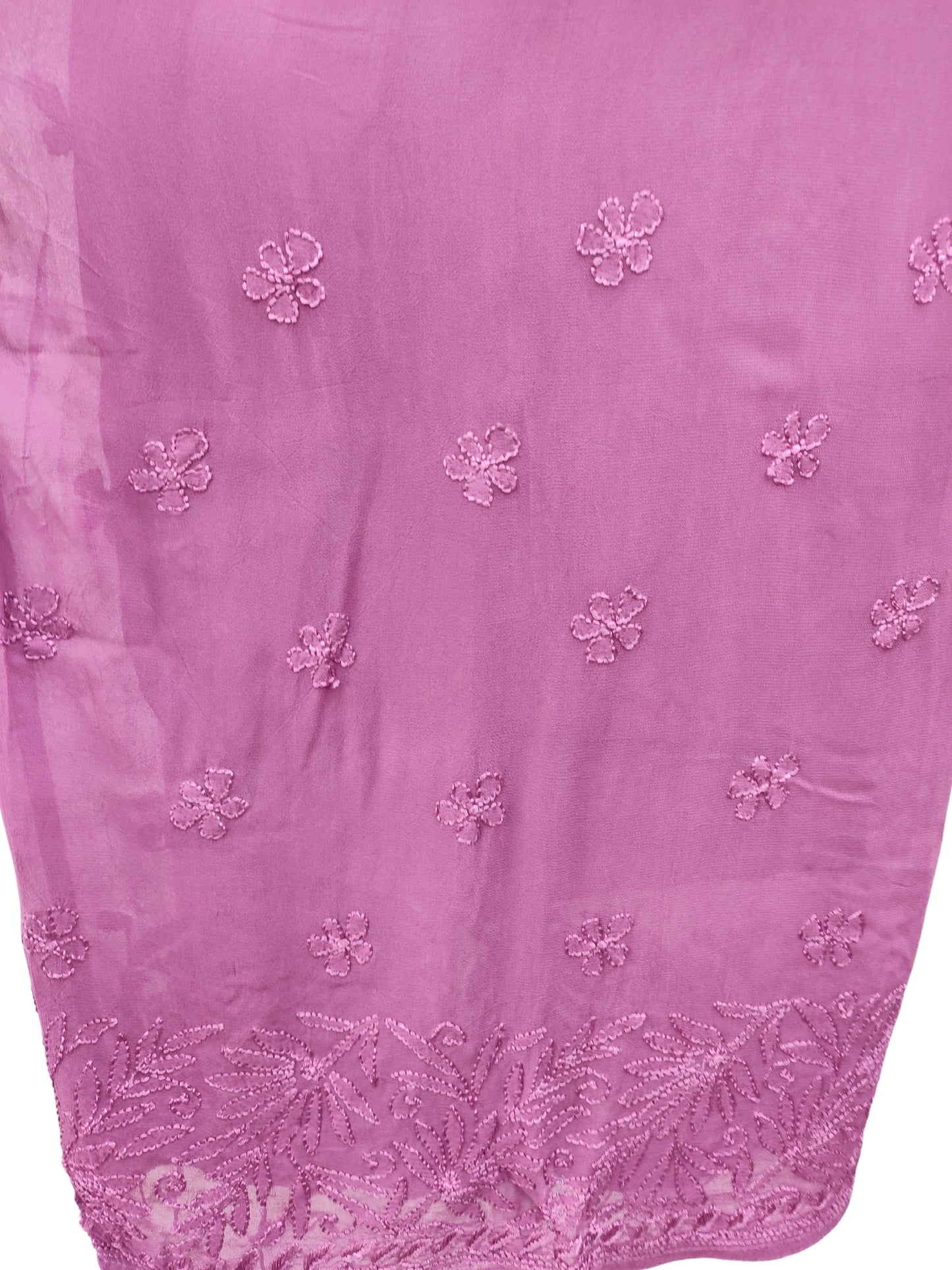 Shyamal Chikan Hand Embroidered Magenta Viscose Georgette Lucknowi Chikankari Kurta and Bottom Set - 23673