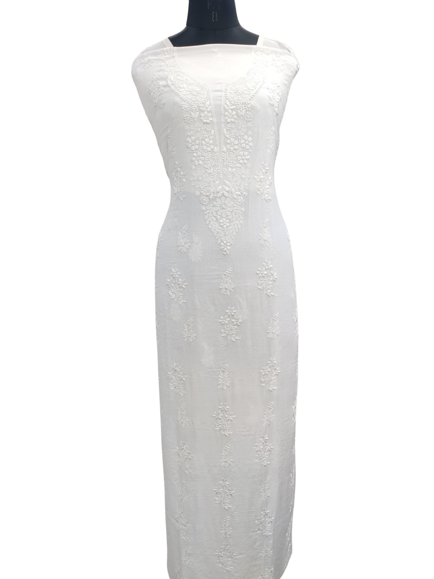 Shyamal Chikan Hand Embroidered White Muslin Lucknowi Chikankari Unstitched Kurta Piece - 23929