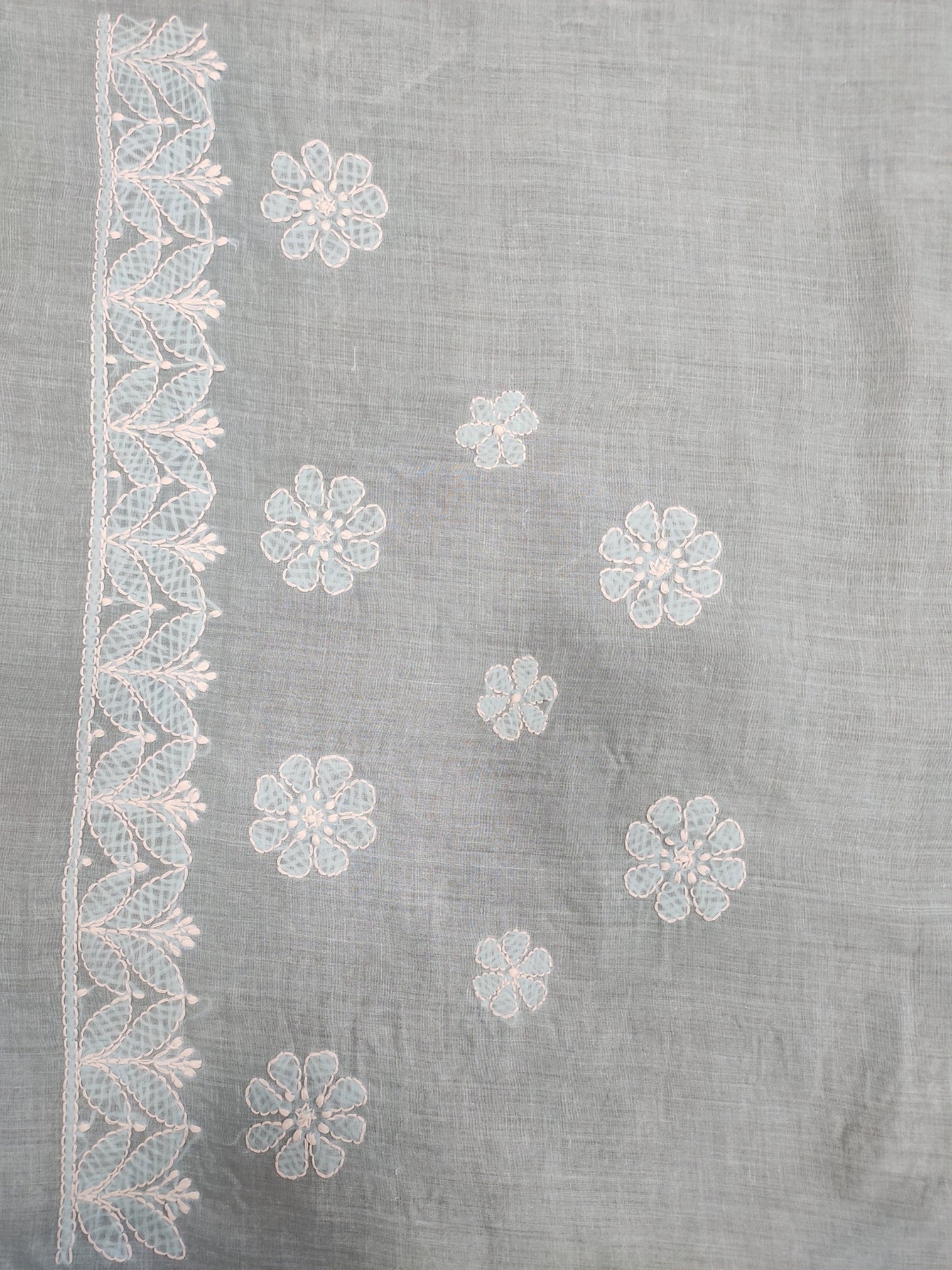 Shyamal Chikan Hand Embroidered Blue Cotton Lucknowi Chikankari Saree With Blouse Piece- S23007