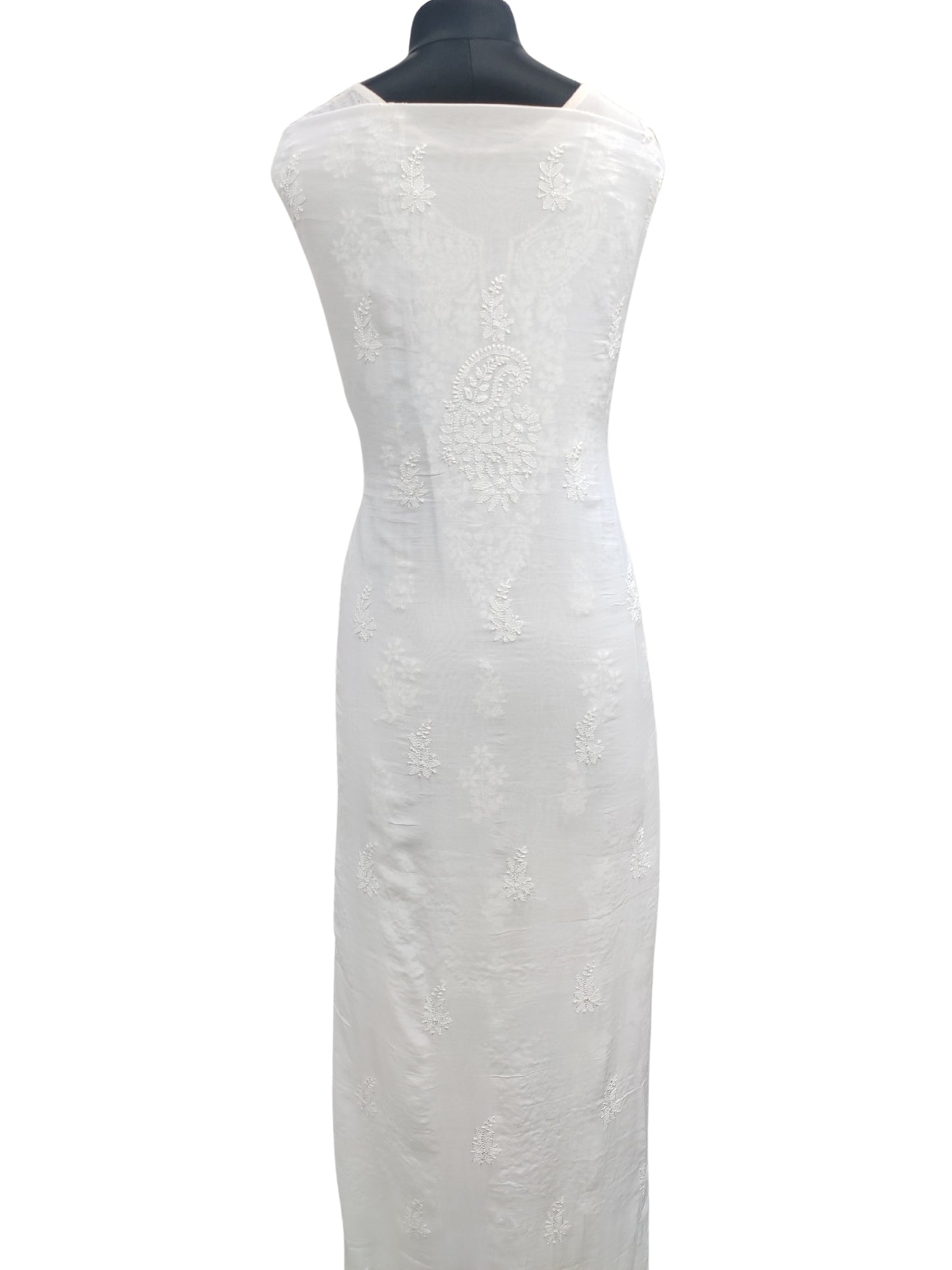 Shyamal Chikan Hand Embroidered White Muslin Lucknowi Chikankari Unstitched Kurta Piece - S23929