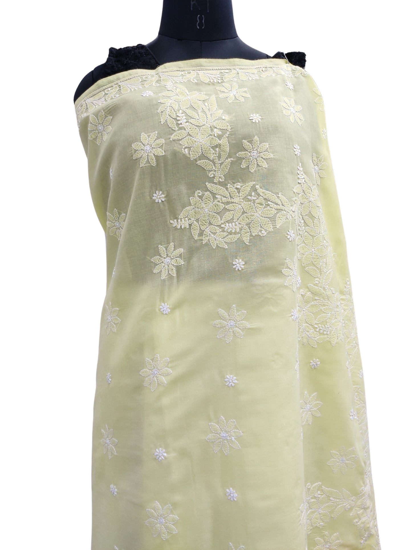 Shyamal Chikan Hand Embroidered Lemon Cotton Lucknowi Chikankari Saree With Blouse Piece- S22734