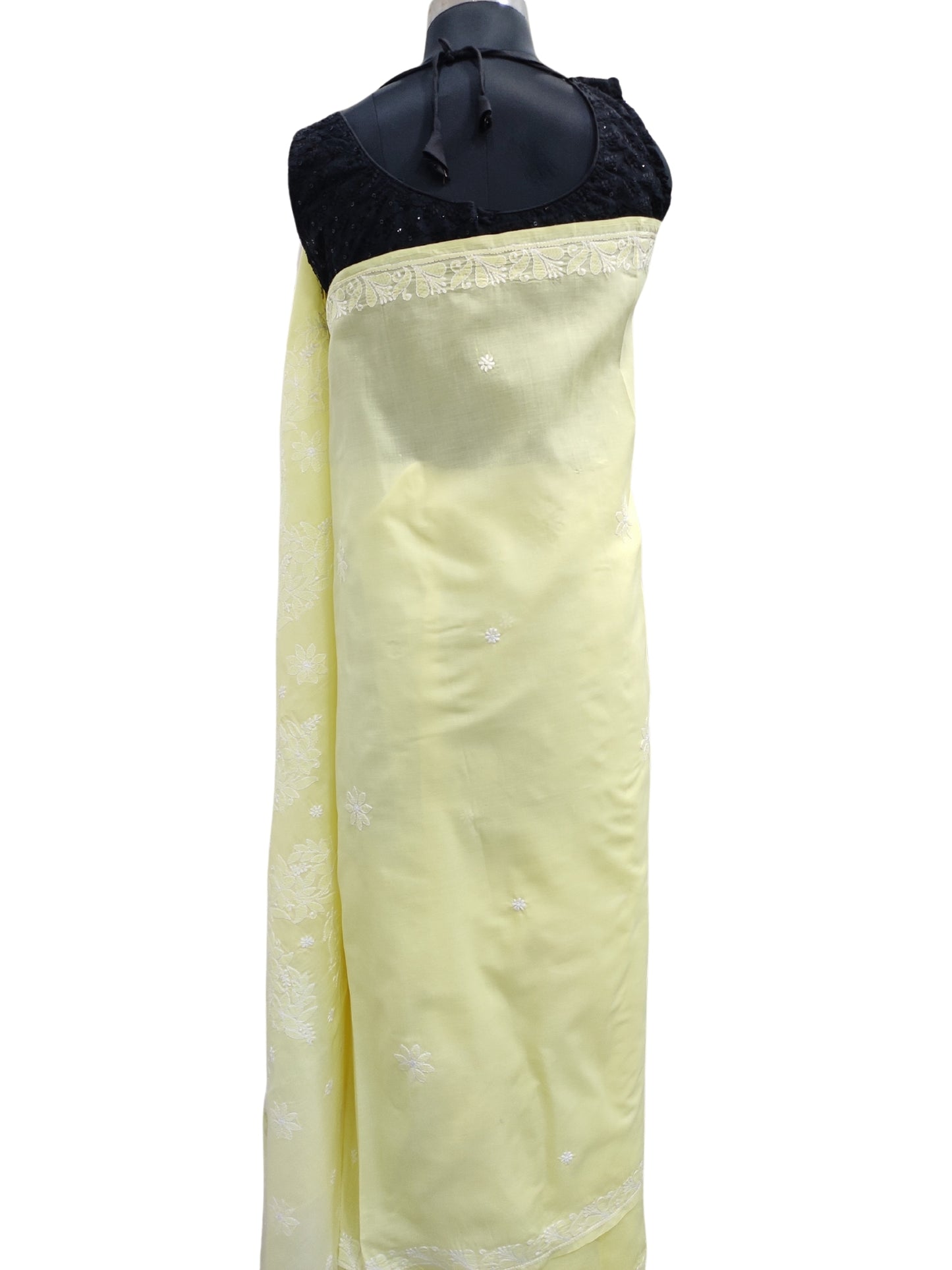 Shyamal Chikan Hand Embroidered Lemon Cotton Lucknowi Chikankari Saree With Blouse Piece- S22734