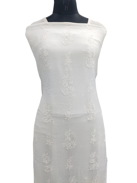 Shyamal Chikan Hand Embroidered White Muslin Lucknowi Chikankari Unstitched Kurta Piece - S23930