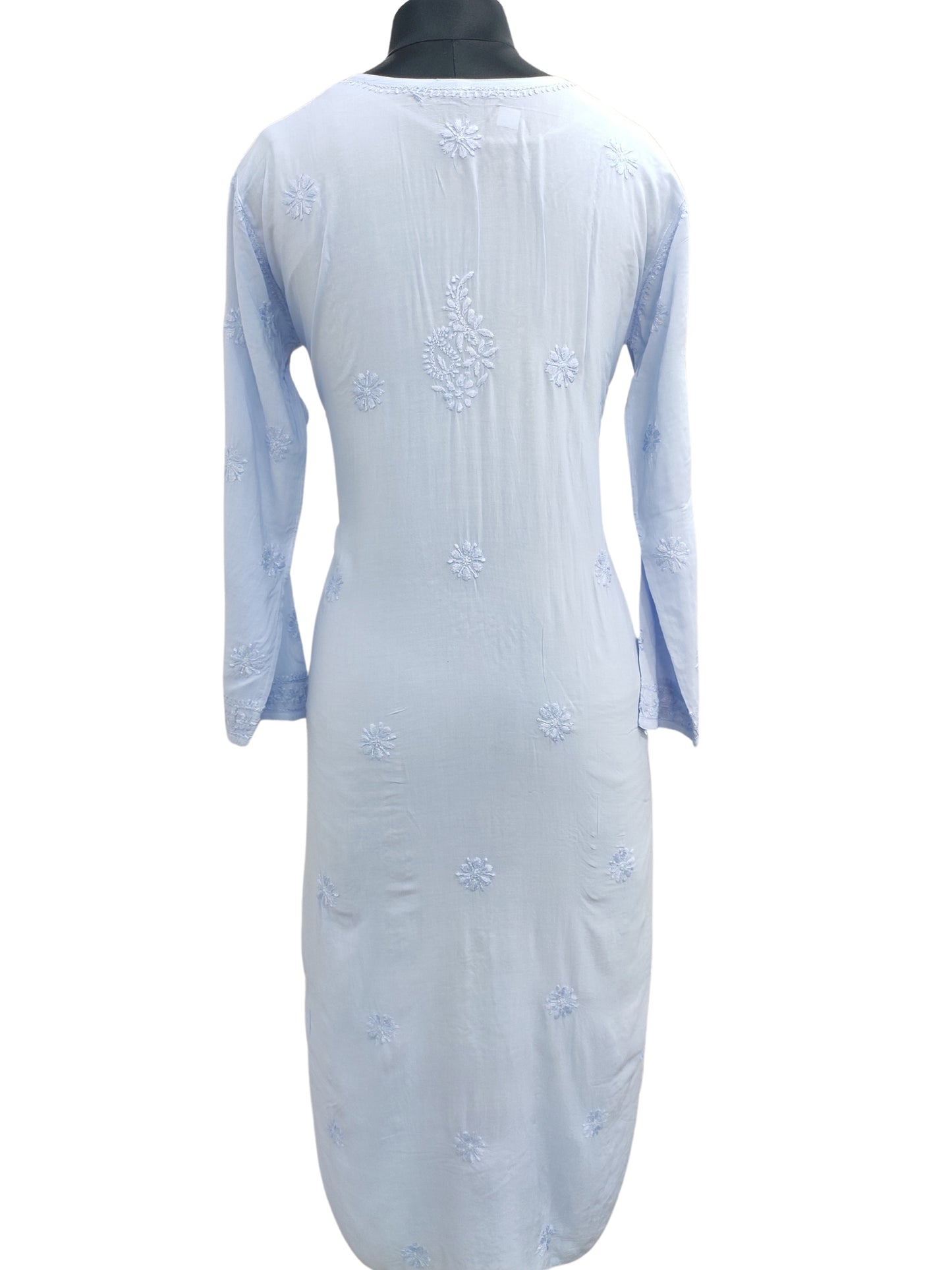 Shyamal Chikan Hand Embroidered Blue Modal Cotton Lucknowi Chikankari Kurti - S24693