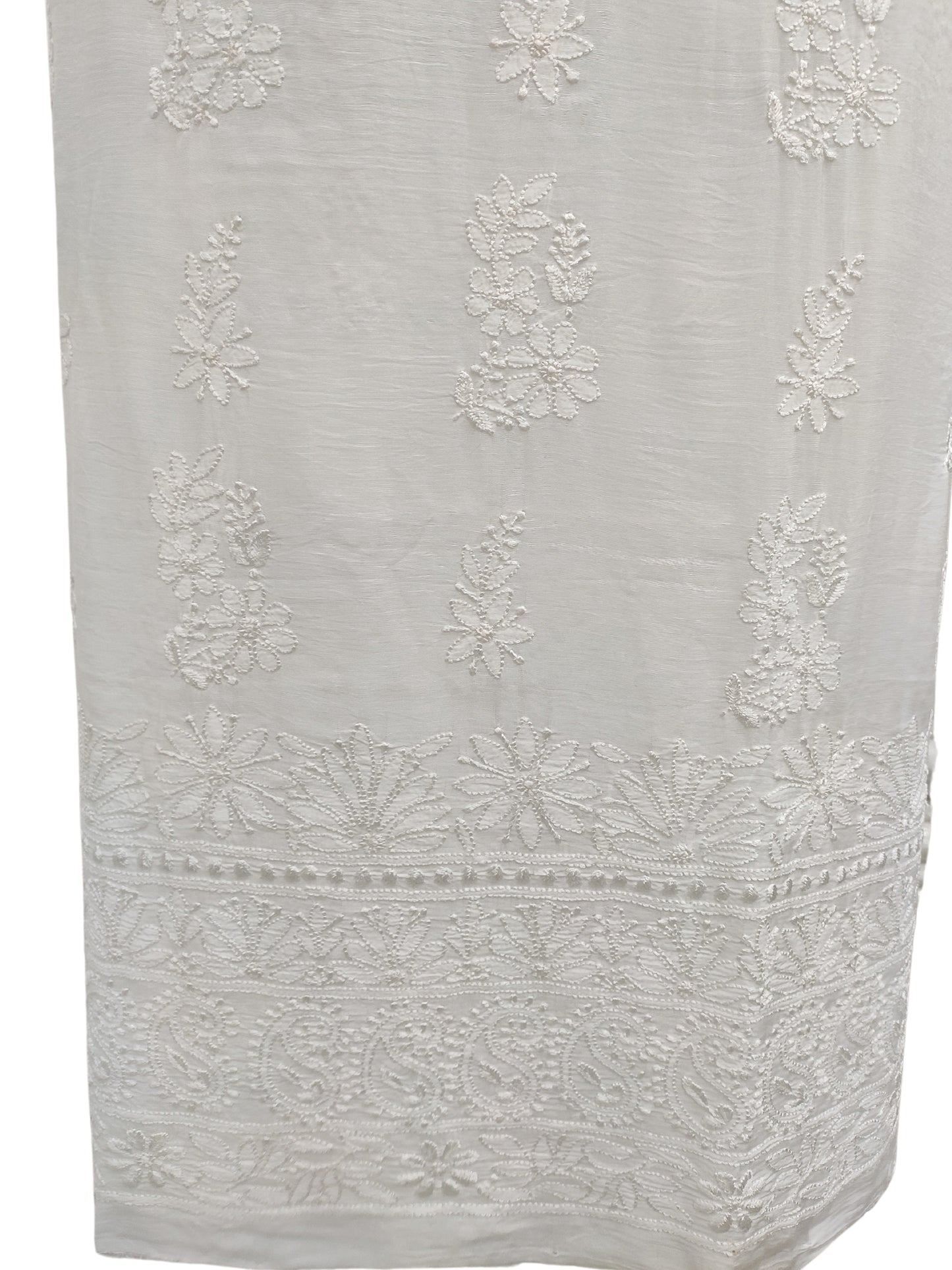 Shyamal Chikan Hand Embroidered White Muslin Lucknowi Chikankari Unstitched Kurta Piece - S23930