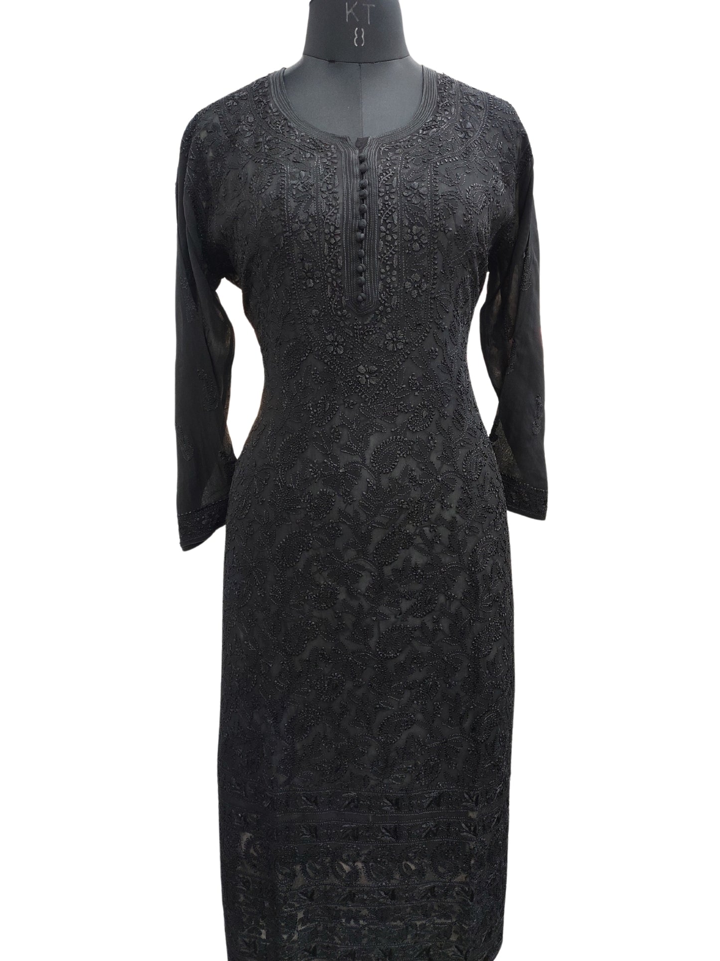 Shyamal Chikan Hand Embroidered Black Viscose Georgette Lucknowi Chikankari Kurti - S22799