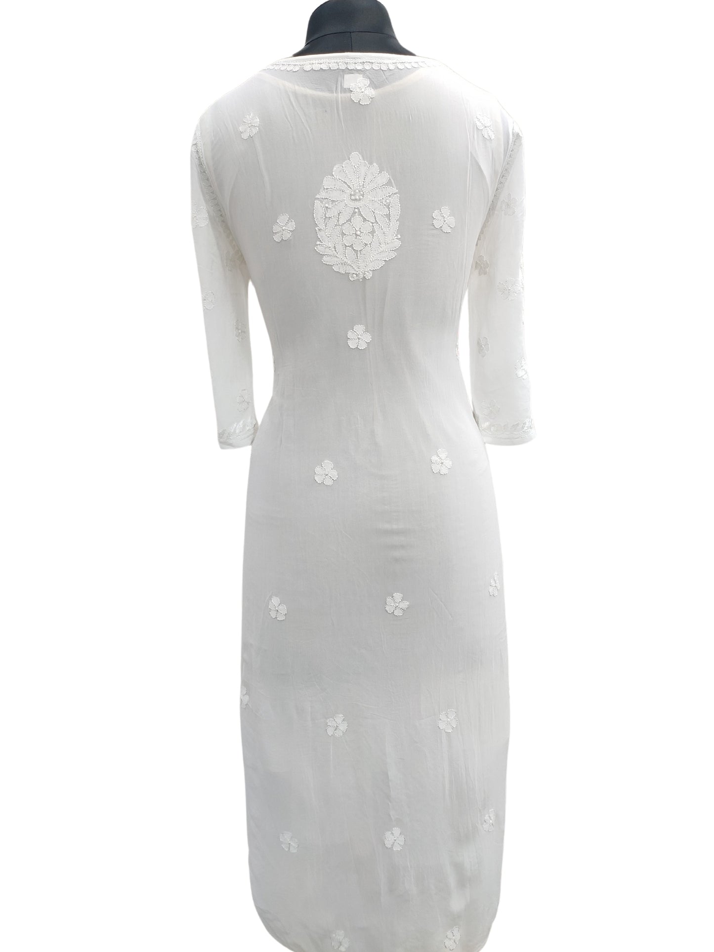 Shyamal Chikan Hand Embroidered White Viscose Georgette Lucknowi Chikankari Kurta and Bottom Set - S23658