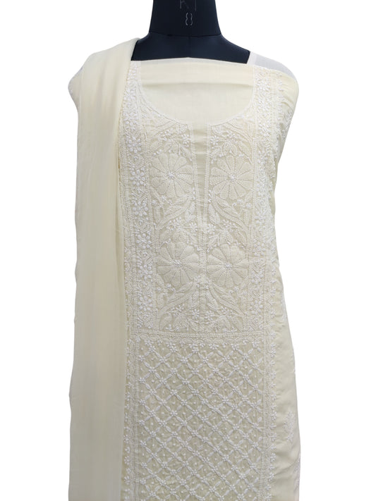 Shyamal Chikan Hand Embroidered Lemon Cotton Lucknowi Chikankari Unstitched Suit Piece S22841