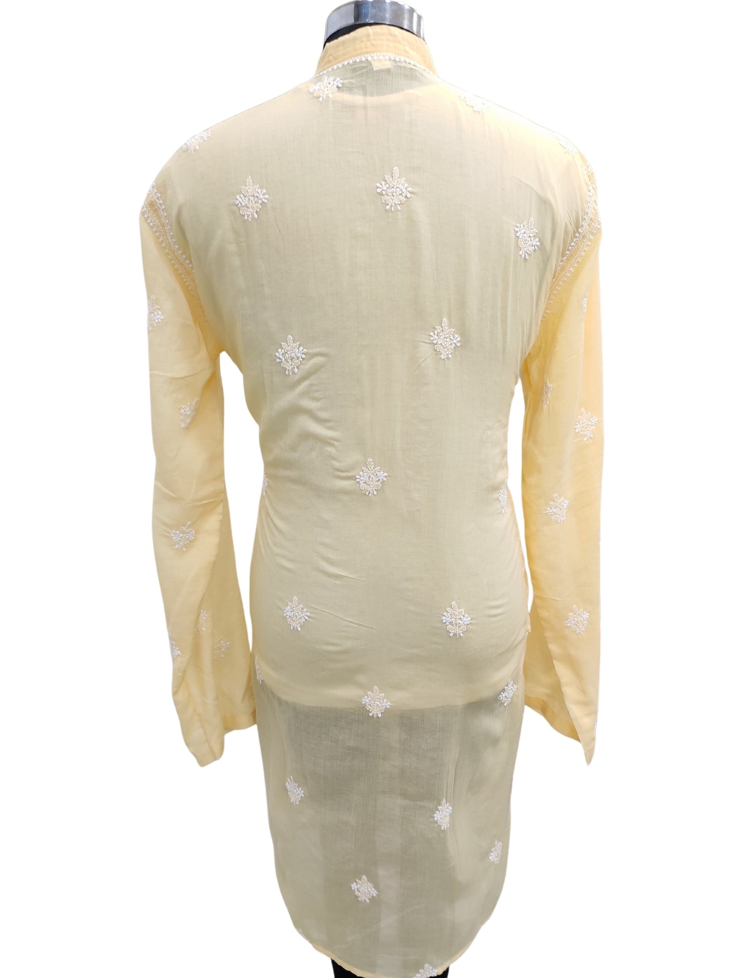 Shyamal Chikan Hand Embroidered Yellow Cotton Lucknowi Chikankari Men's Kurta –S23800