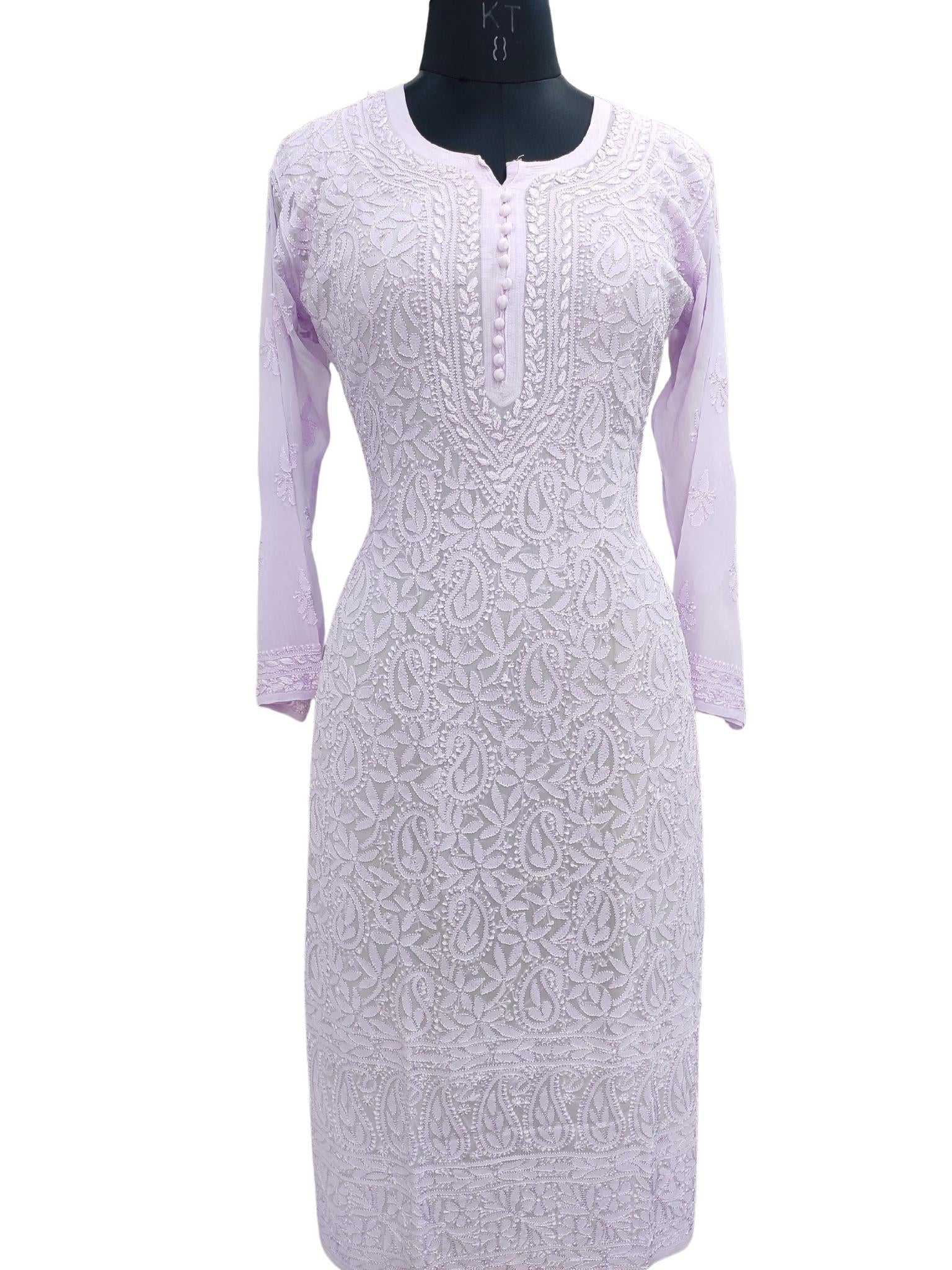 Shyamal Chikan Hand Embroidered Purple Viscose Georgette Lucknowi Chikankari Kurti - S20359