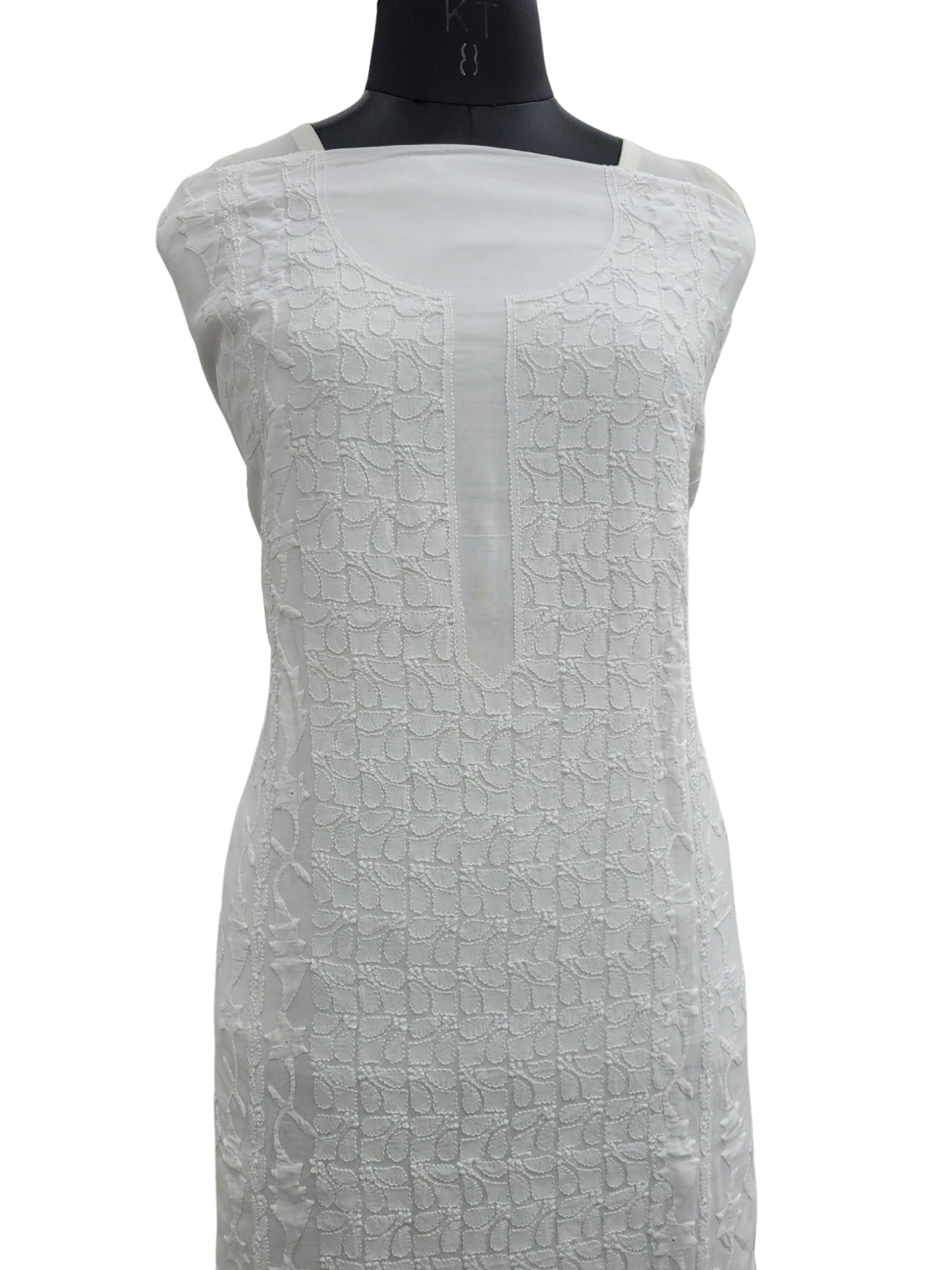 Shyamal Chikan Hand Embroidered White Malmal Cotton Lucknowi Chikankari Unstitched Kurta Piece With Daraz Work - S24475