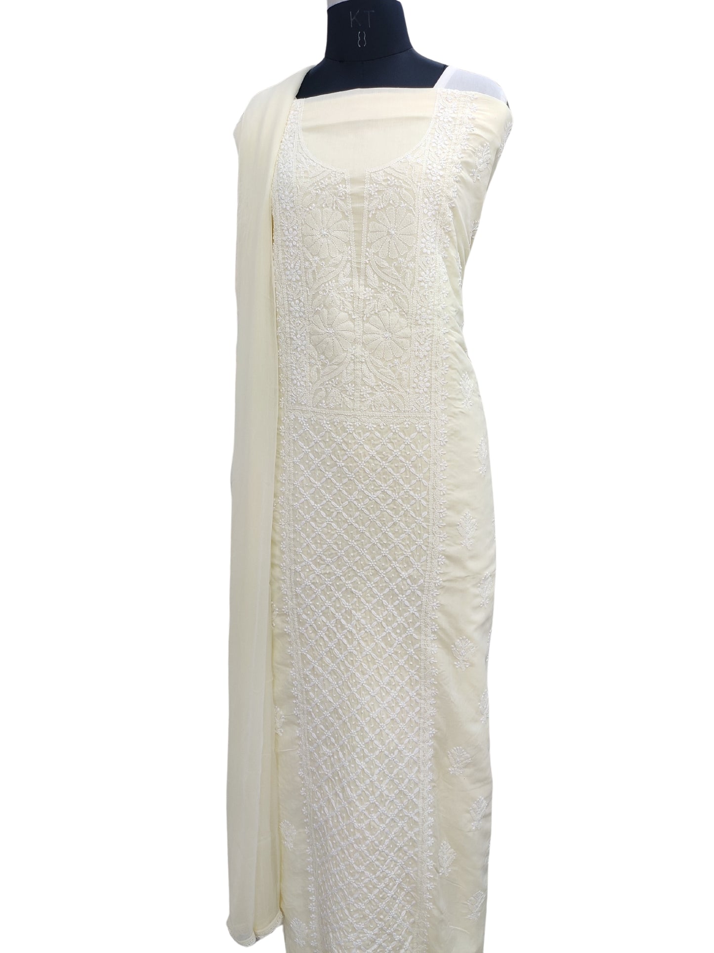 Shyamal Chikan Hand Embroidered Lemon Cotton Lucknowi Chikankari Unstitched Suit Piece S22841