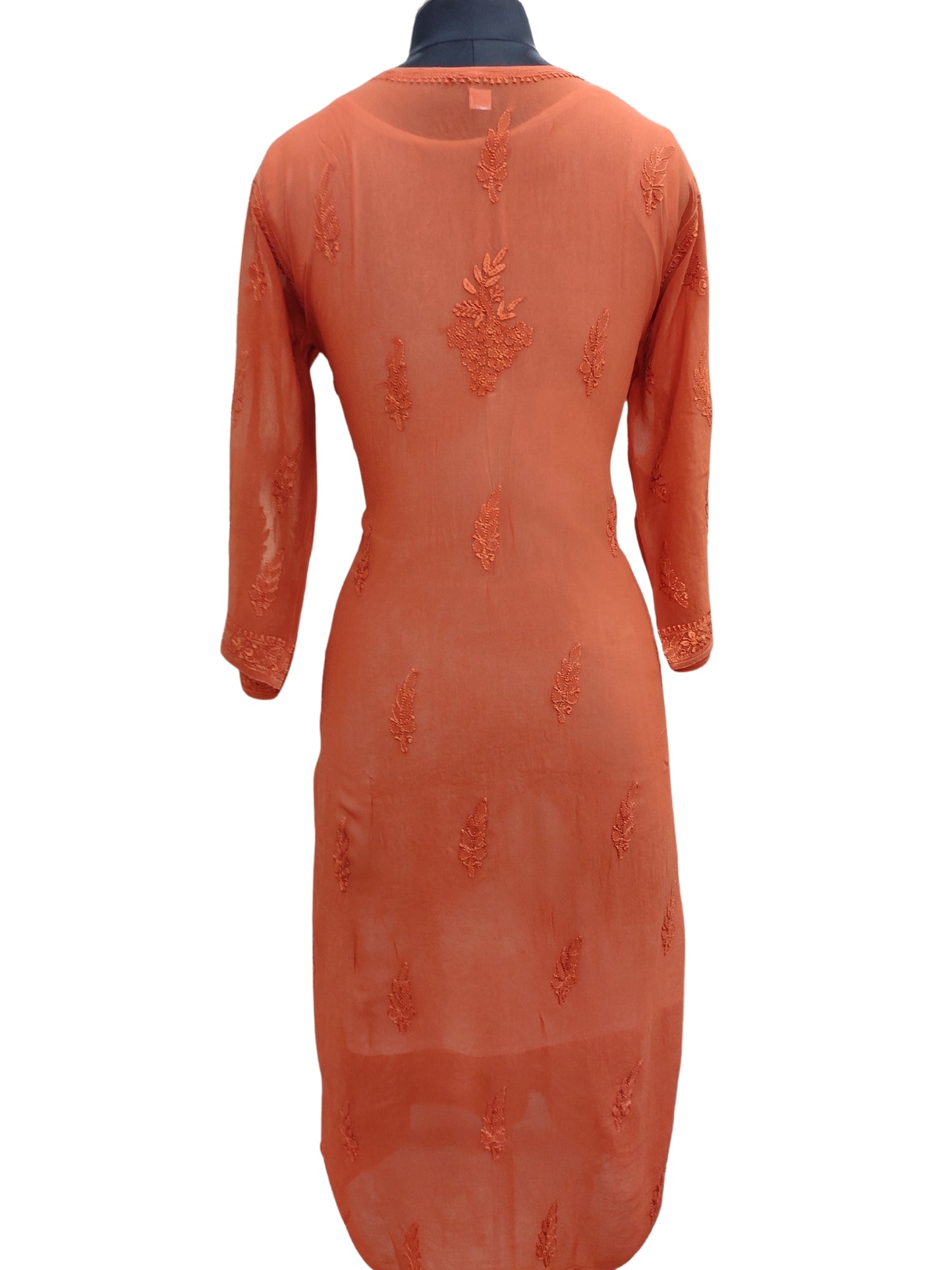 Shyamal Chikan Hand Embroidered Burnt Orange Viscose Georgette Lucknowi Chikankari Kurti - S23902