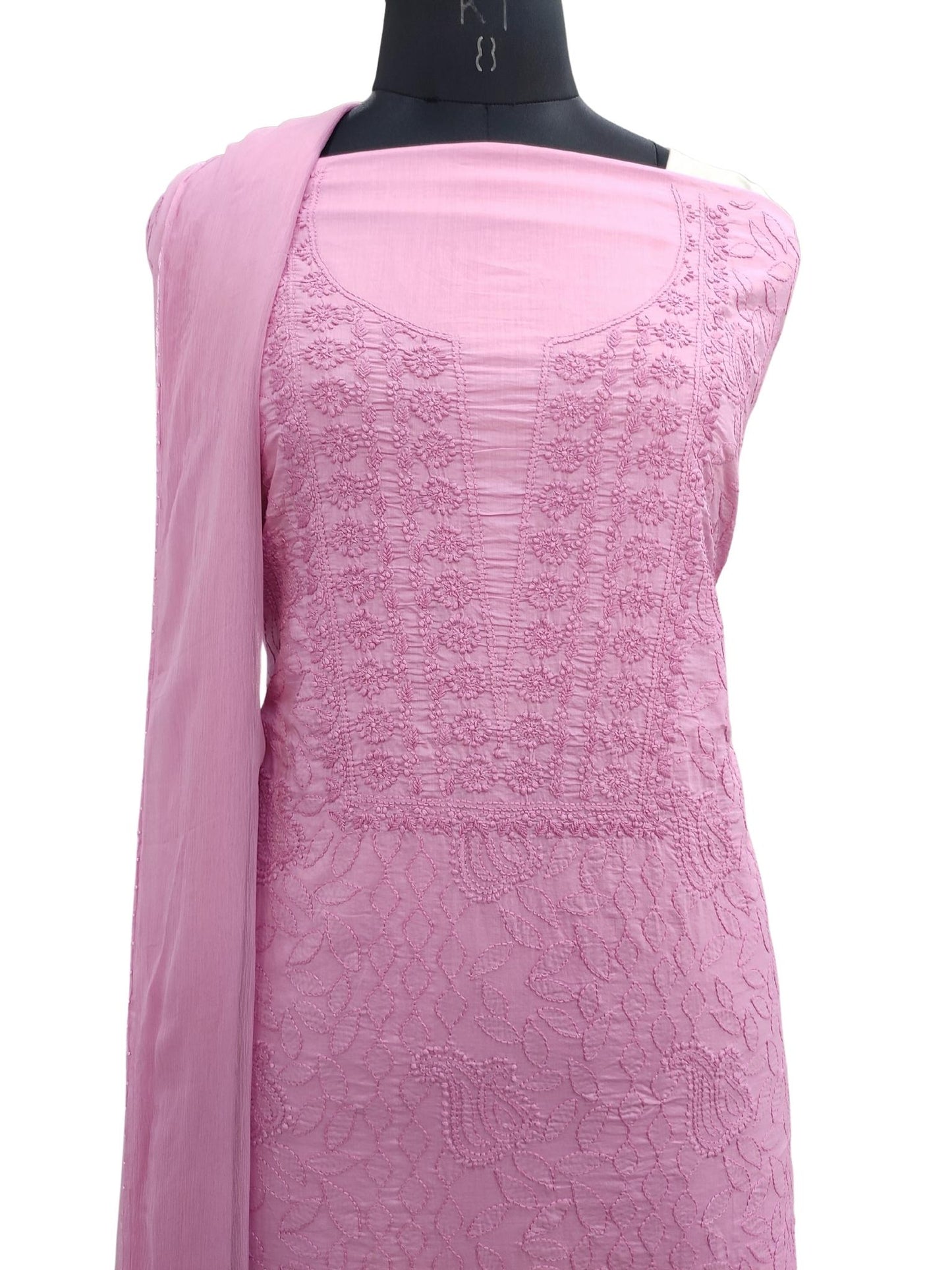 Shyamal Chikan Hand Embroidered Pink Lawn Lucknowi Chikankari Unstitched Suit Piece - S20069