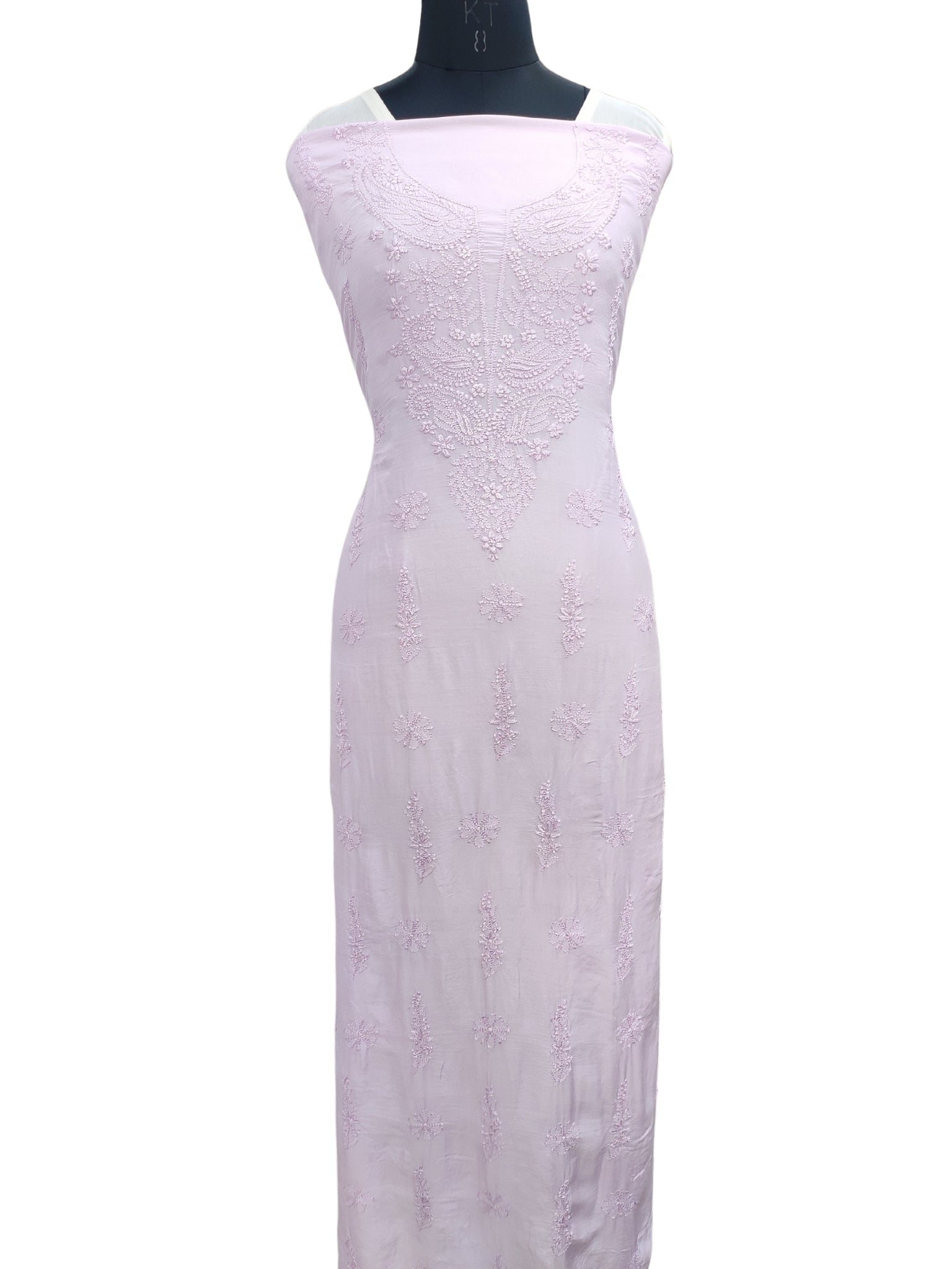 Shyamal Chikan Hand Embroidered Lavender Muslin Lucknowi Chikankari Unstitched Kurta Piece - S22896