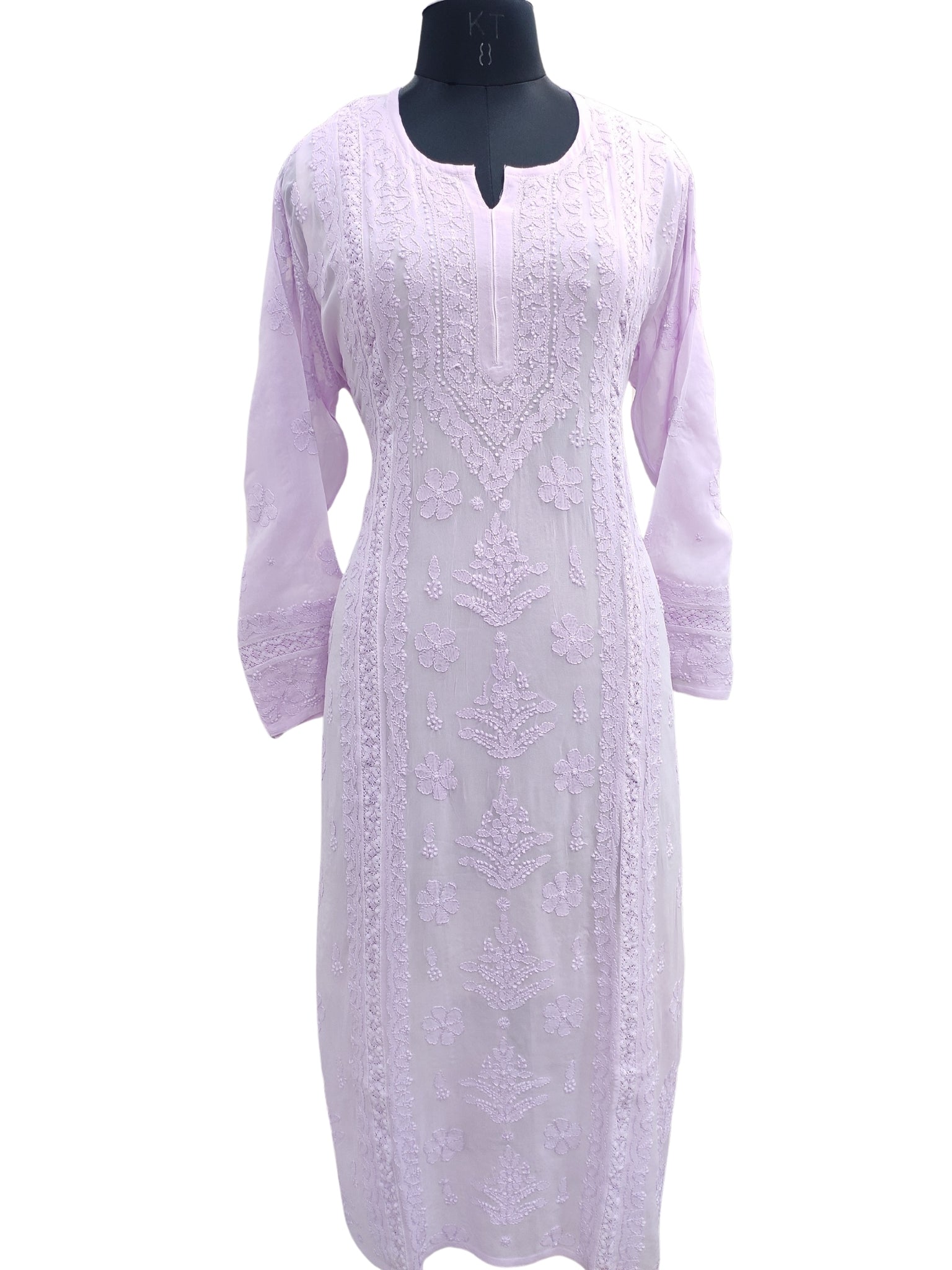 Shyamal Chikan Hand Embroidered Lavender Viscose Georgette Lucknowi Chikankari Kurti With Crosia Work  - 23863