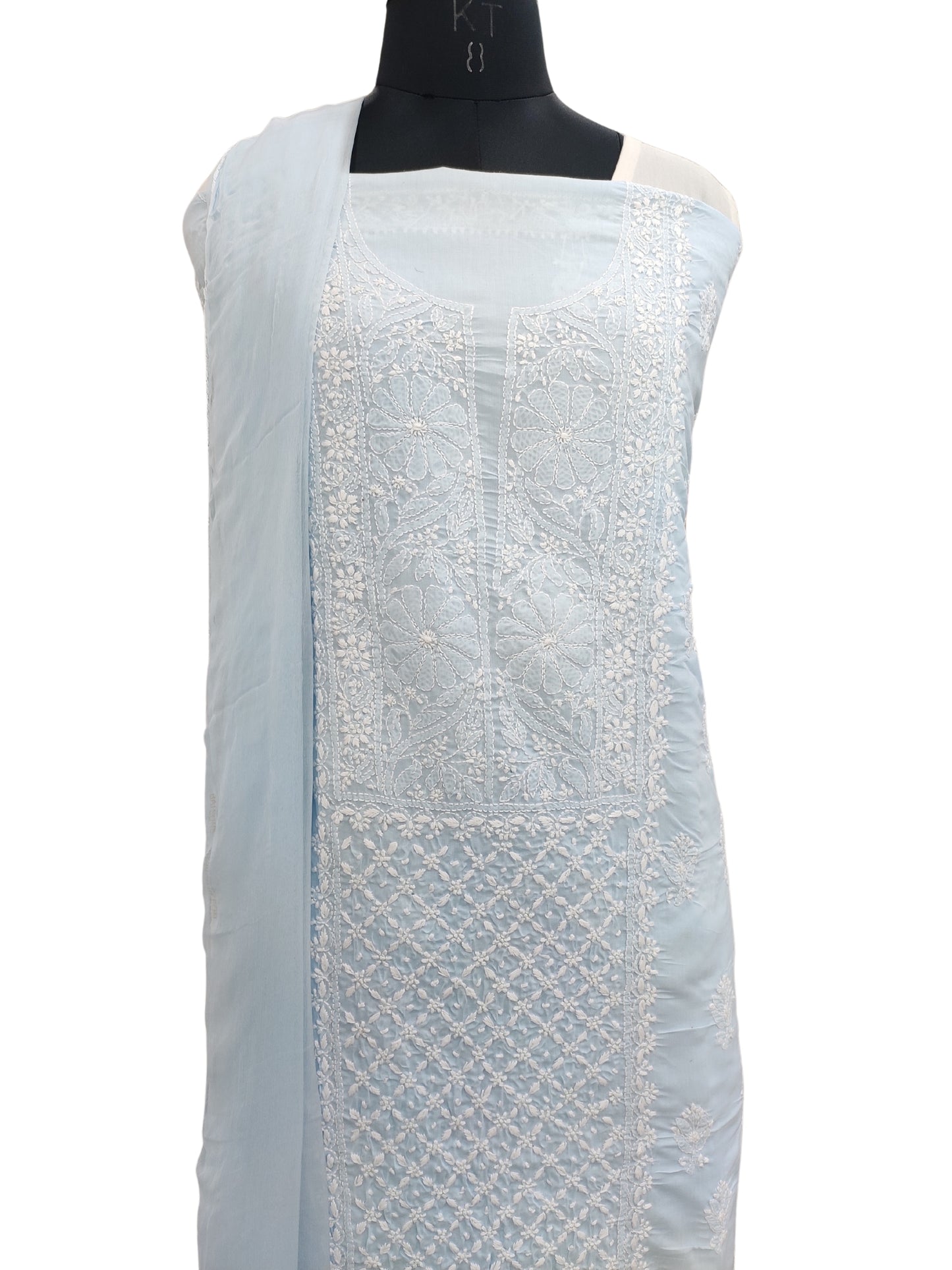 Shyamal Chikan Hand Embroidered Blue Cotton Lucknowi Chikankari Unstitched Suit Piece S22838